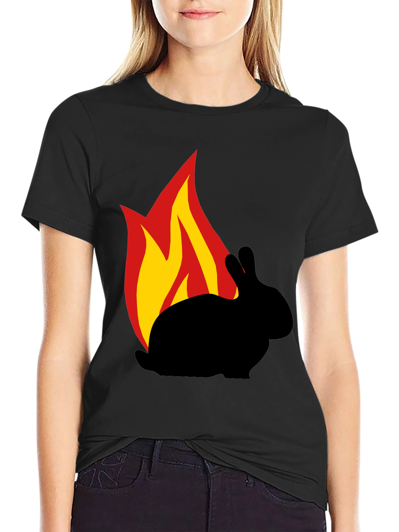 Burning Rabbit Graphic Tee - Black Cotton T-Shirt