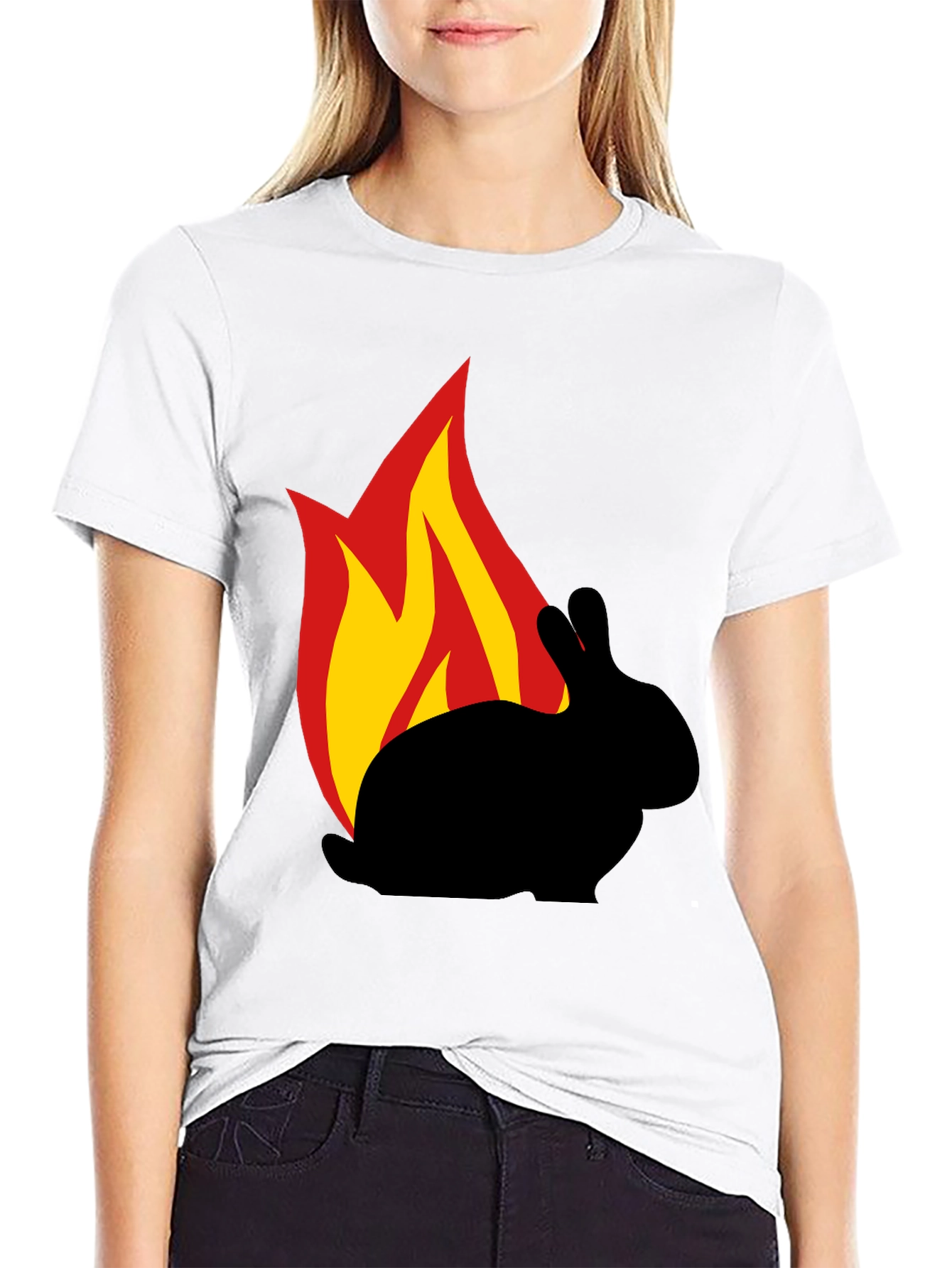 Burning Rabbit Graphic Tee - Black Cotton T-Shirt