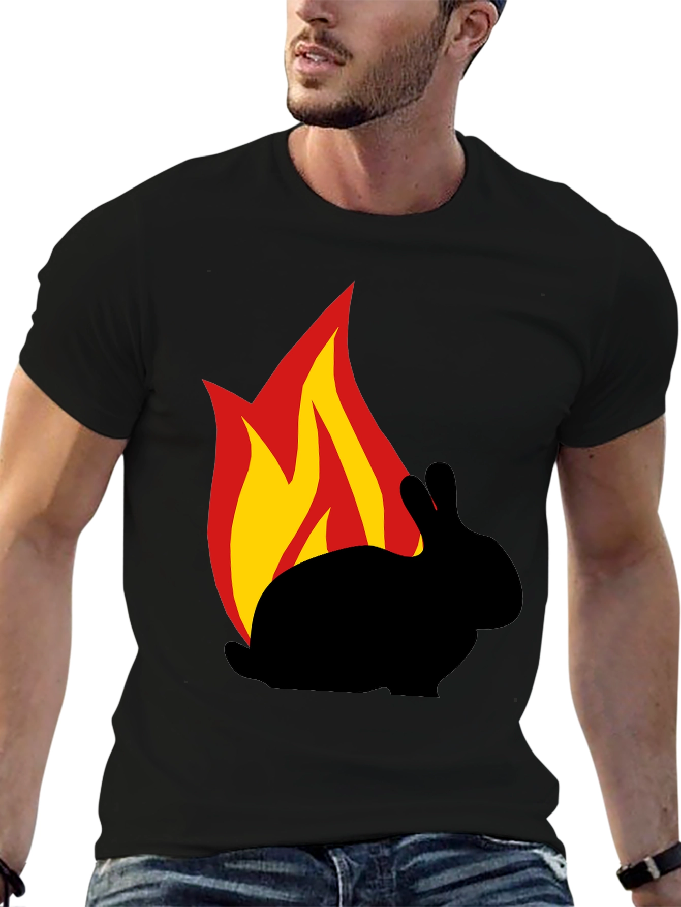Burning Rabbit Graphic Tee - Black Cotton T-Shirt