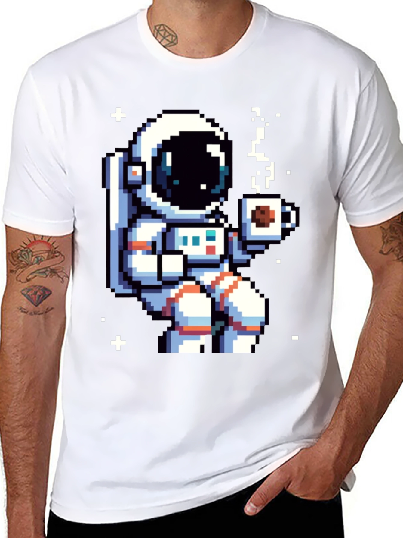 Pixel Astronaut Coffee T-Shirt - Space Lover Tee