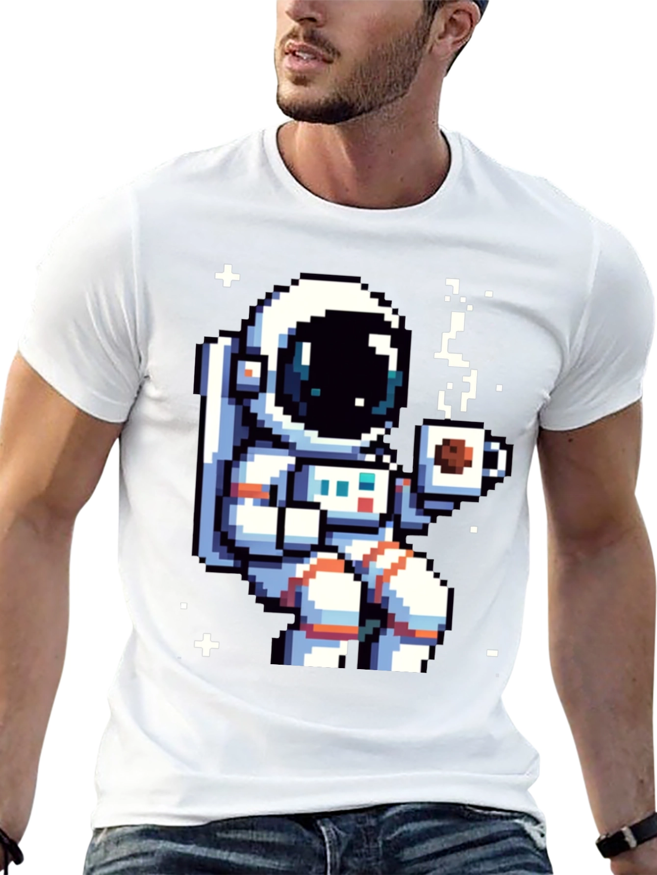 Pixel Astronaut Coffee T-Shirt - Space Lover Tee