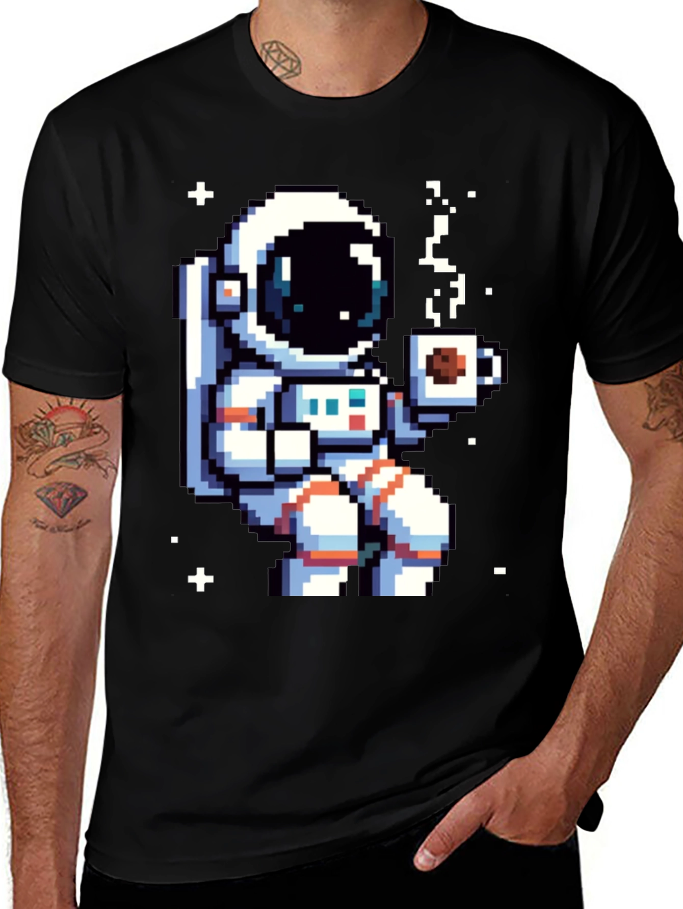 Pixel Astronaut Coffee T-Shirt - Space Lover Tee