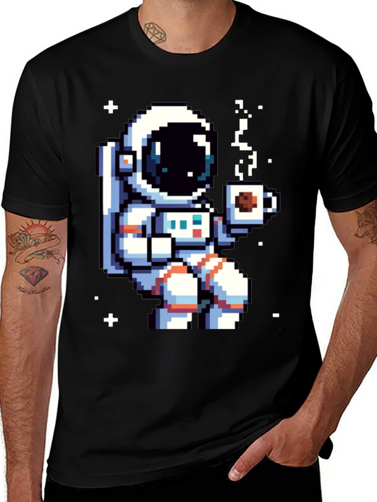 Pixel Astronaut Coffee T-Shirt - Space Lover Tee
