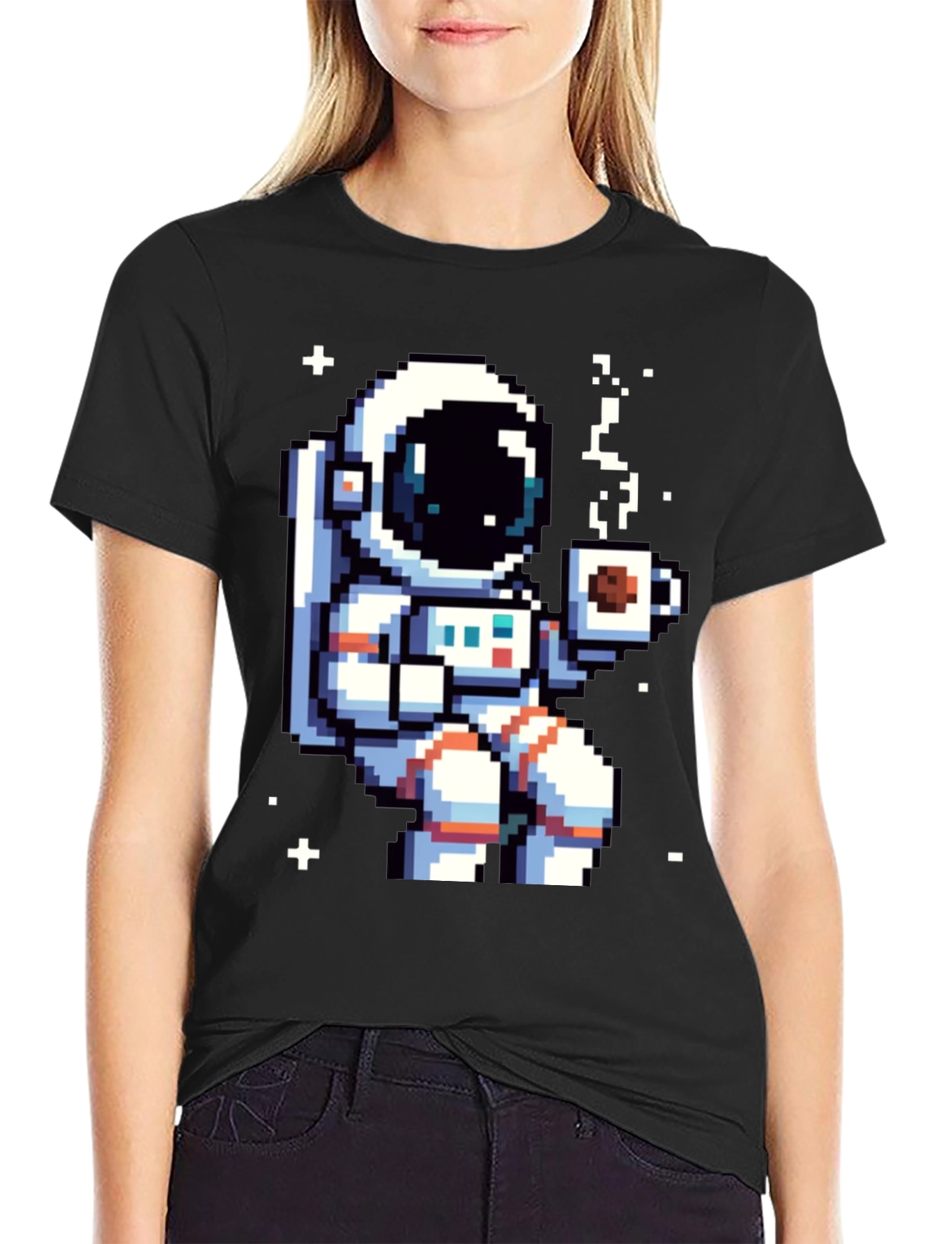 Pixel Astronaut Coffee T-Shirt - Space Lover Tee