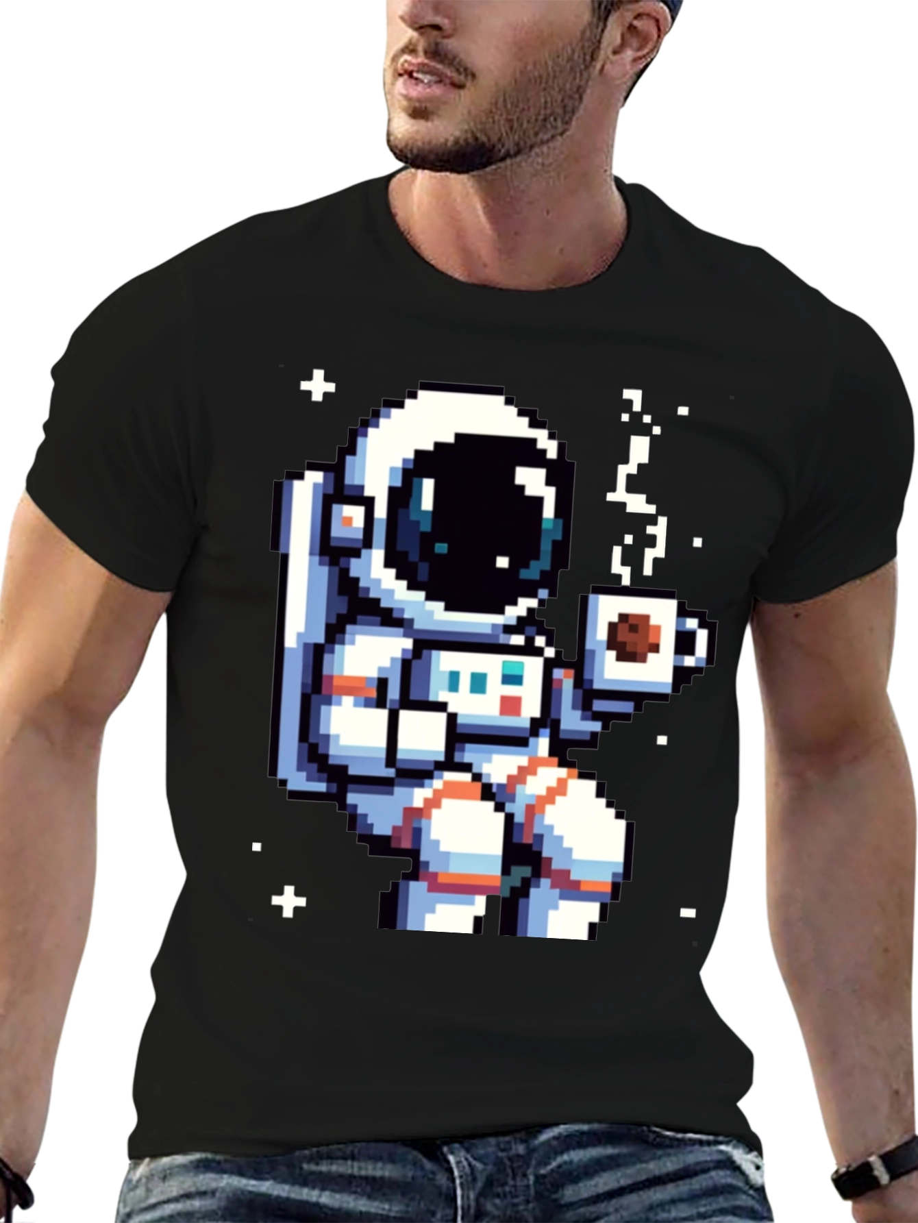 Pixel Astronaut Coffee T-Shirt - Space Lover Tee