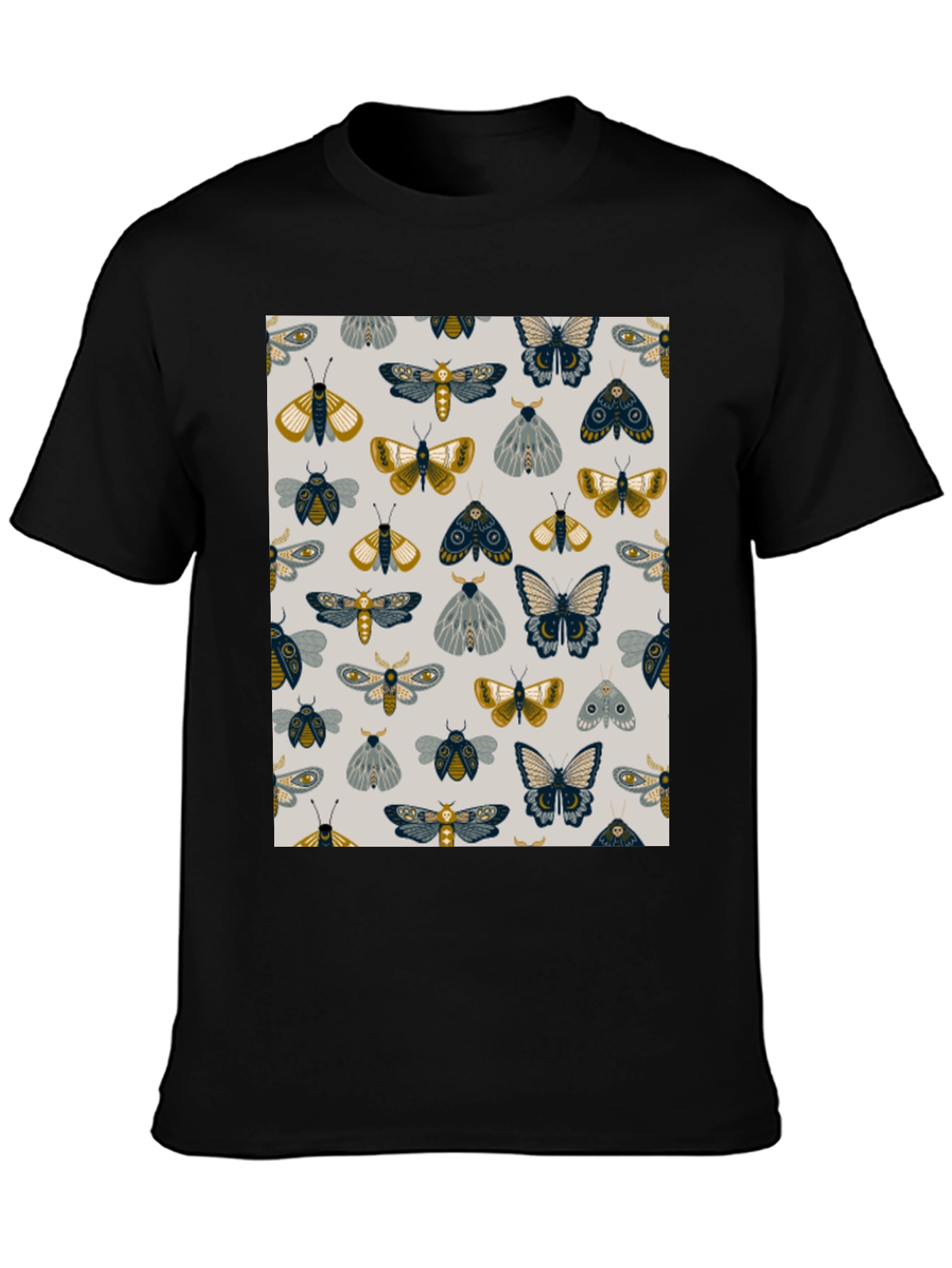 Moth & Butterfly Print Black Tee