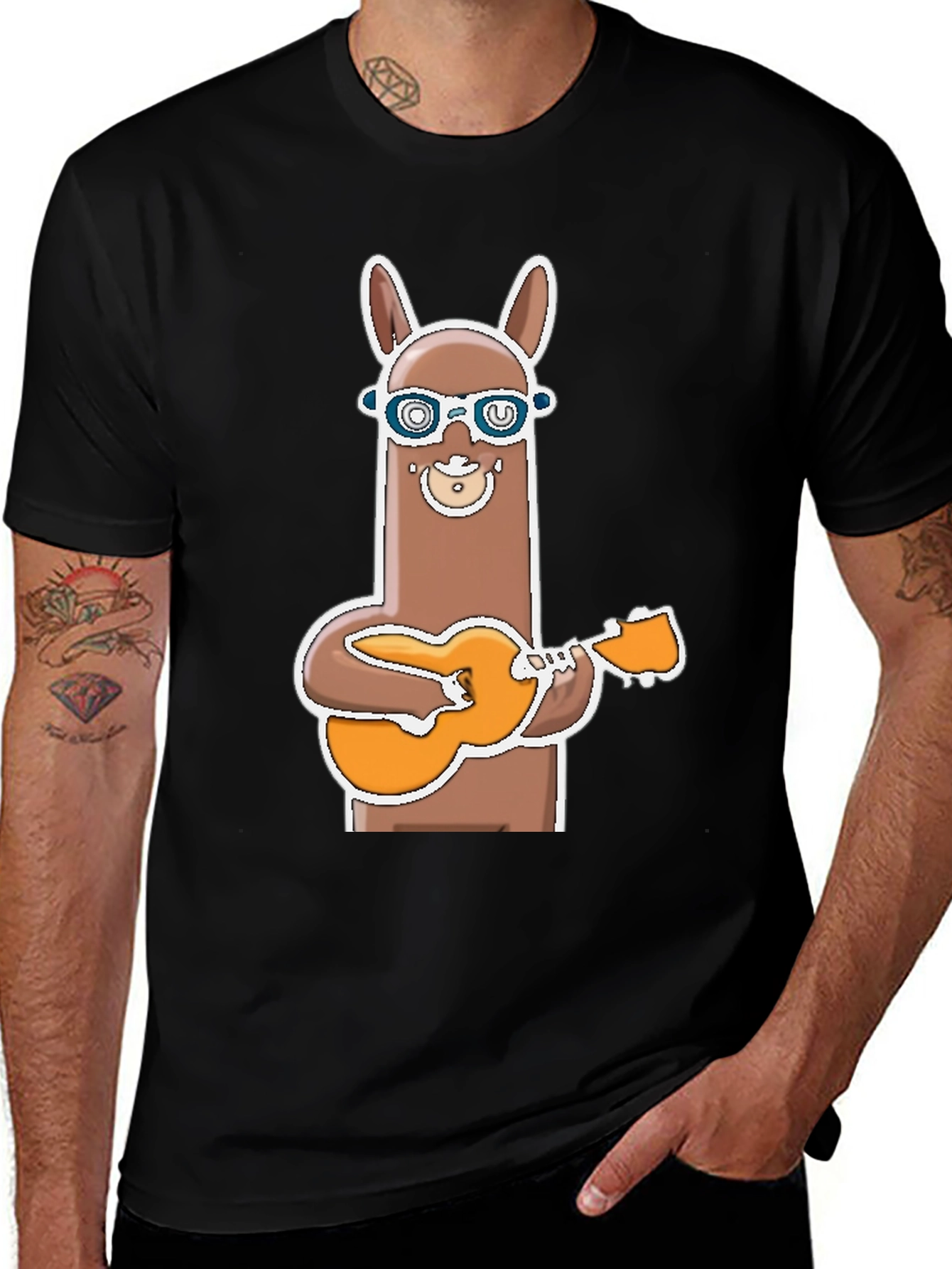 Llama Guitar Player T-Shirt Funny Graphic Tee