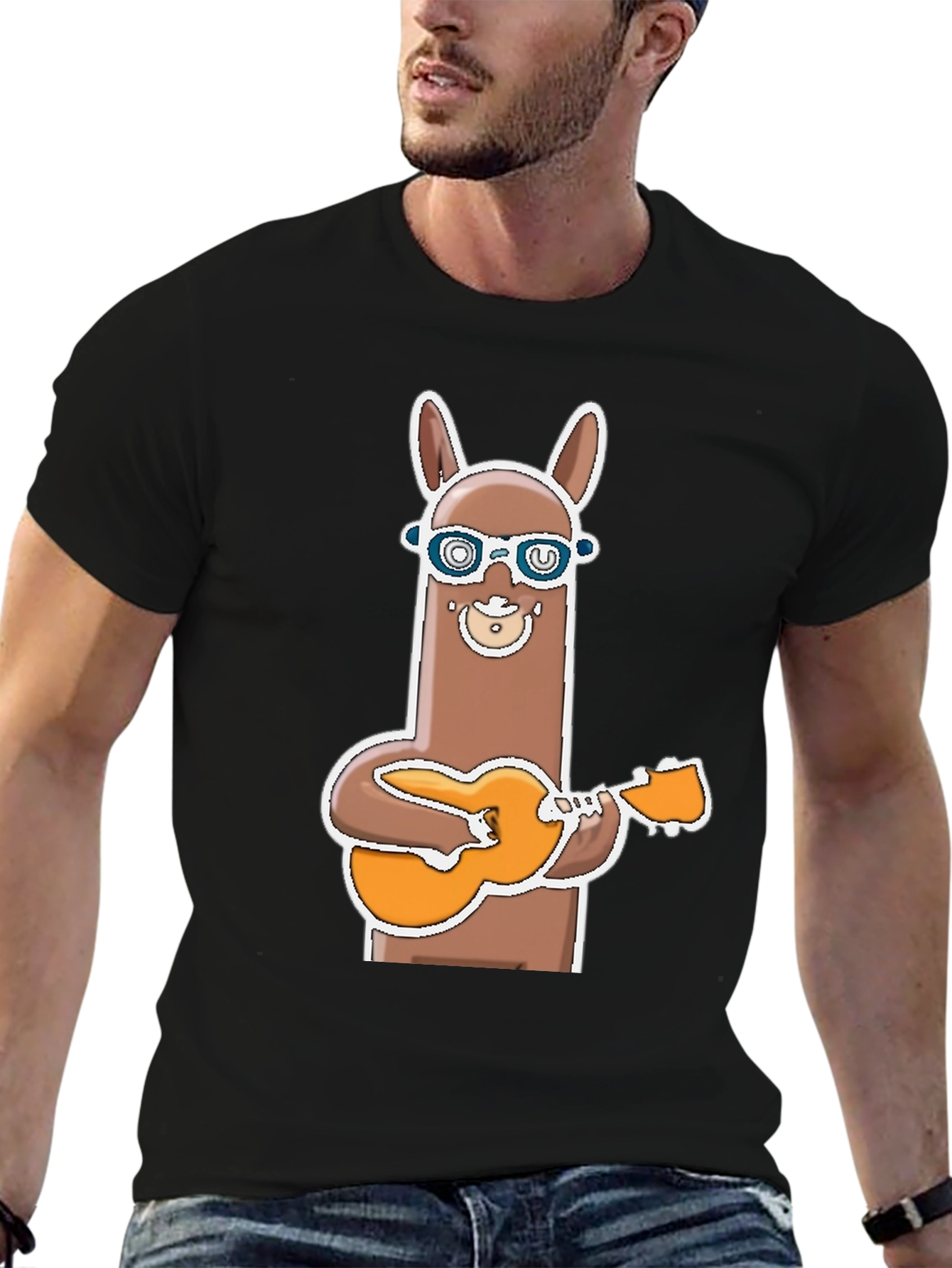 Llama Guitar Player T-Shirt Funny Graphic Tee