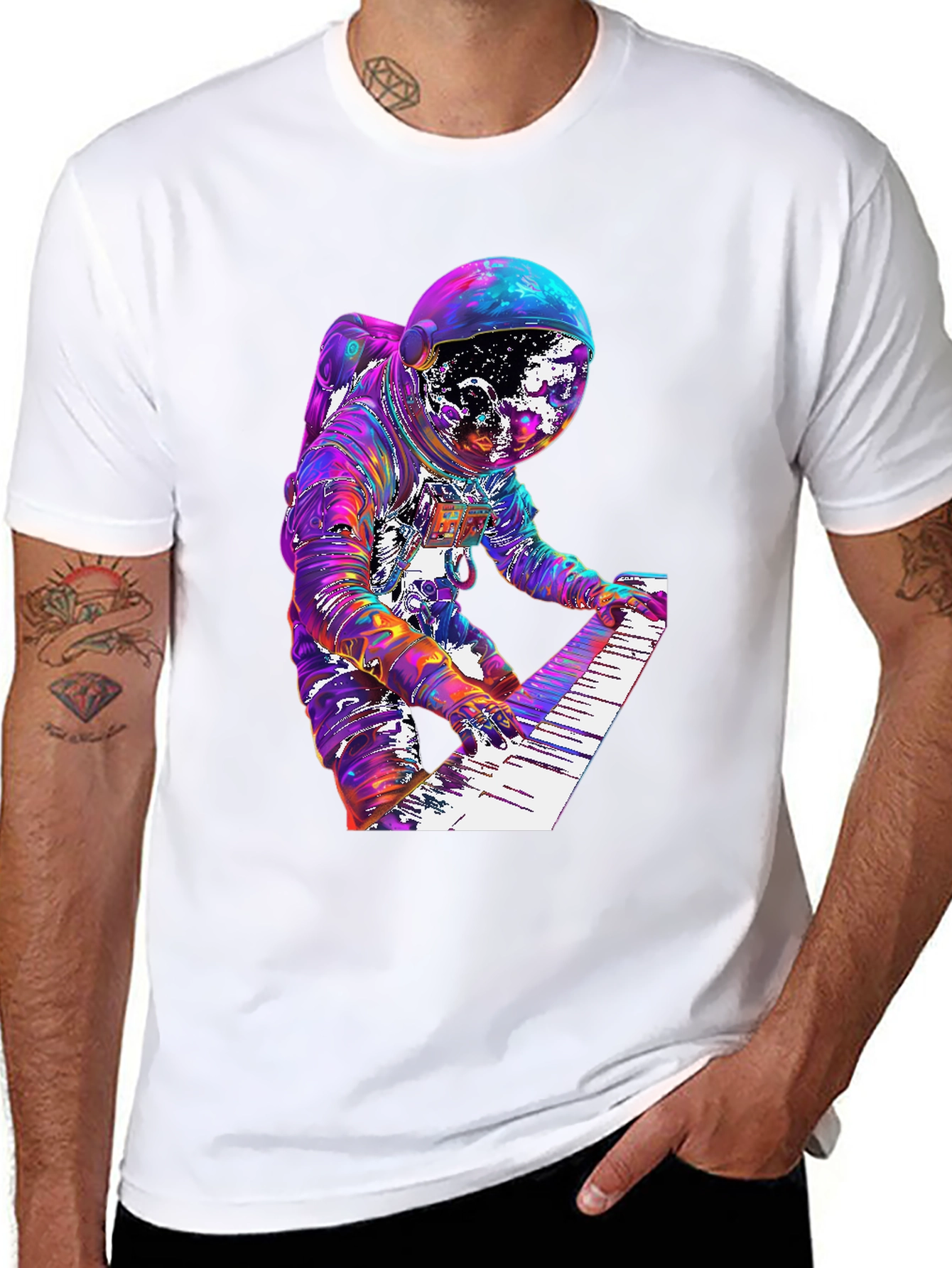 Astronaut Musician Graphic Tee - Space Keyboardist T-Shirt