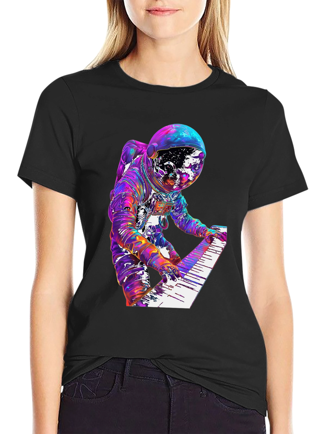 Astronaut Musician Graphic Tee - Space Keyboardist T-Shirt