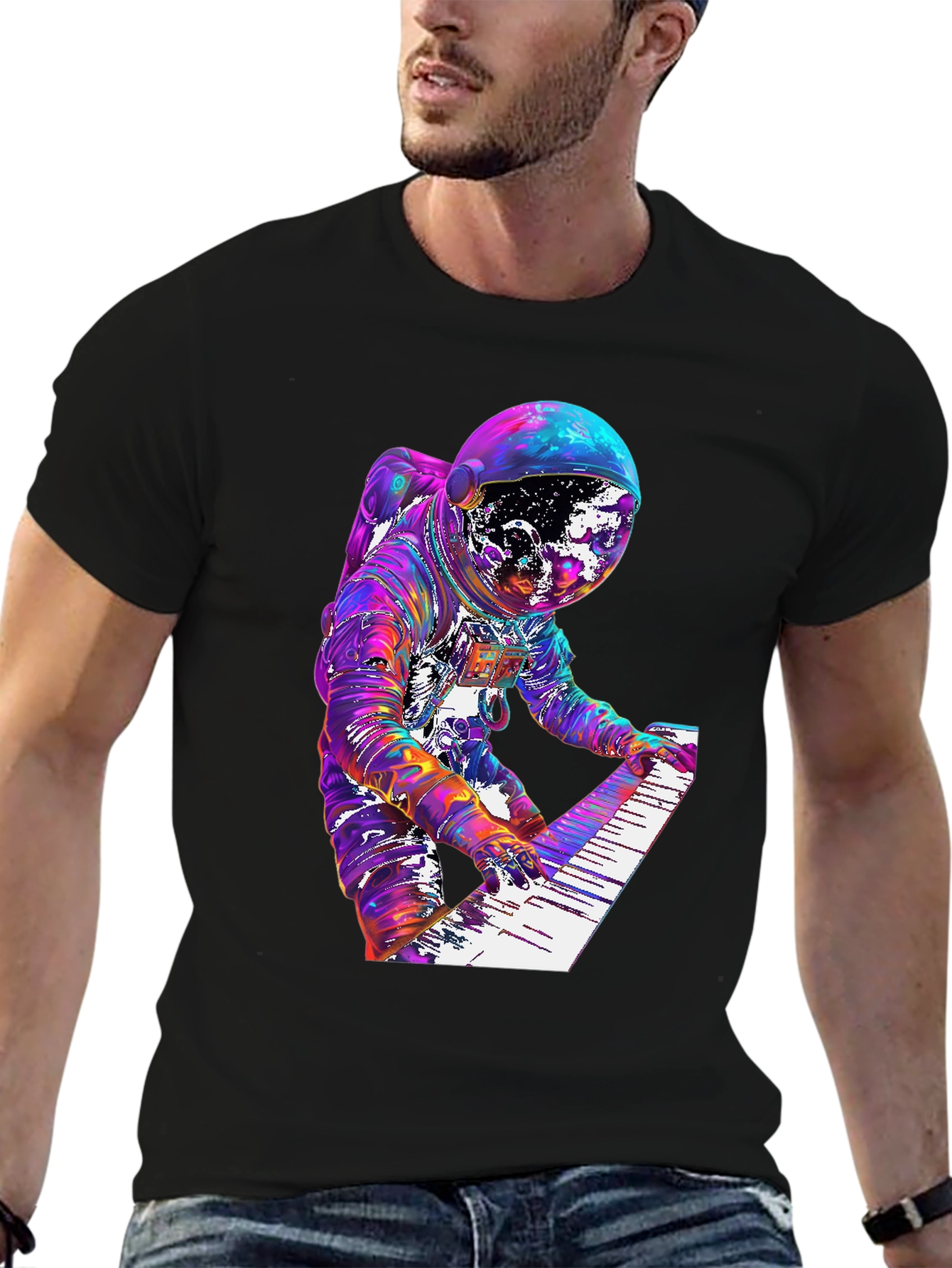 Astronaut Musician Graphic Tee - Space Keyboardist T-Shirt