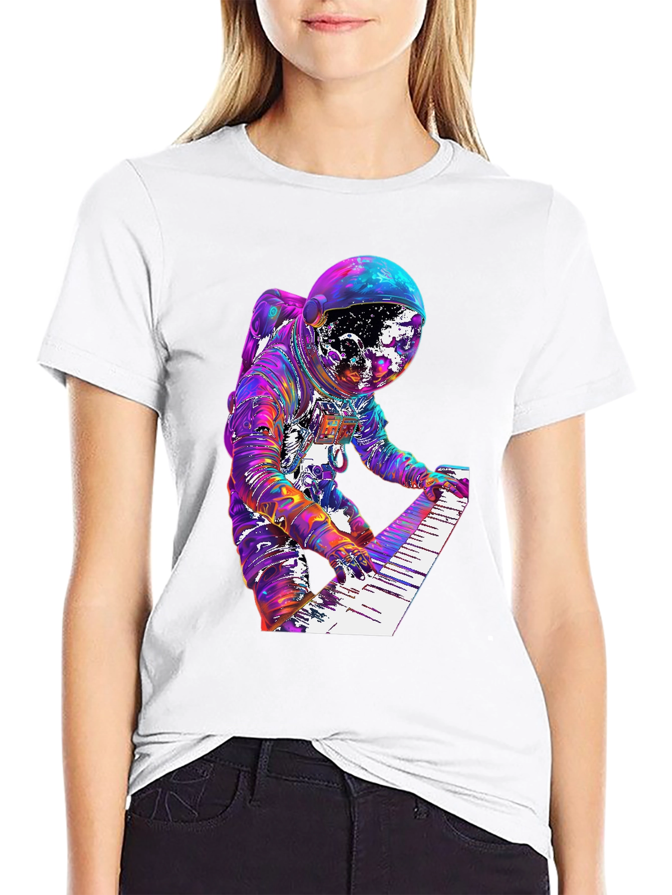 Astronaut Musician Graphic Tee - Space Keyboardist T-Shirt