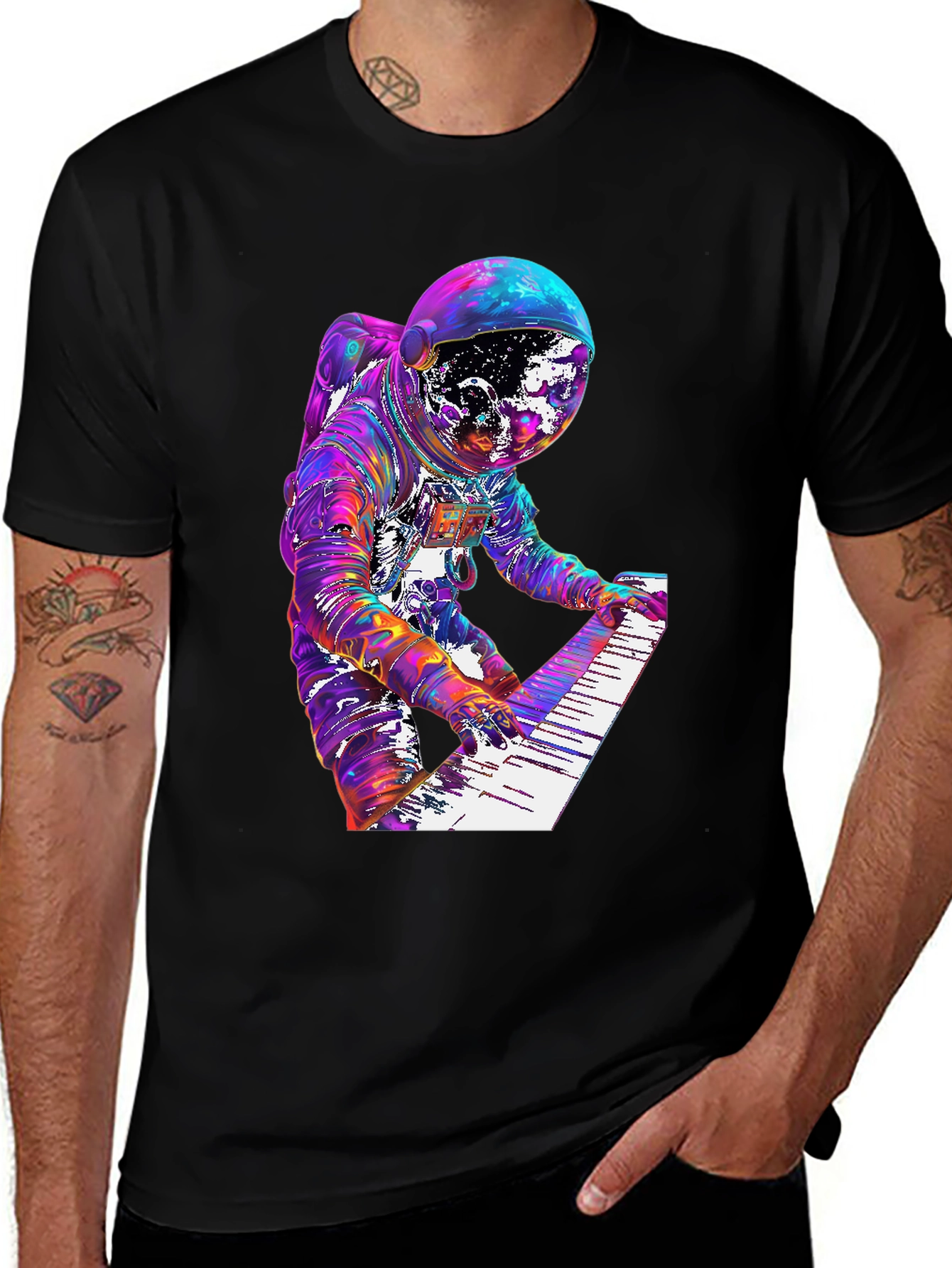 Astronaut Musician Graphic Tee - Space Keyboardist T-Shirt