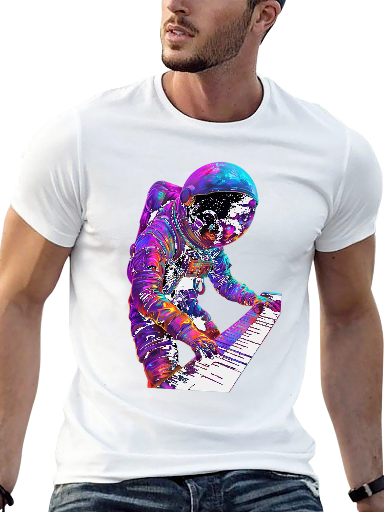 Astronaut Musician Graphic Tee - Space Keyboardist T-Shirt