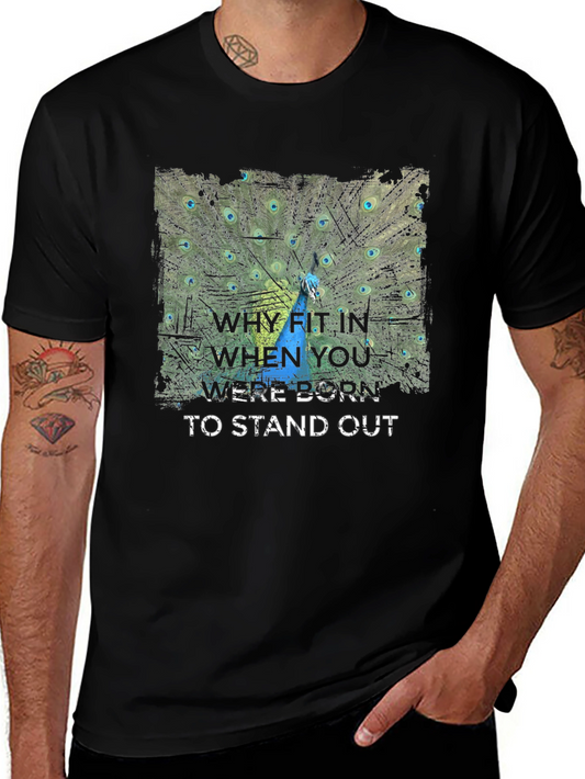 Stand Out Peacock Graphic Tee - Black Cotton T-Shirt