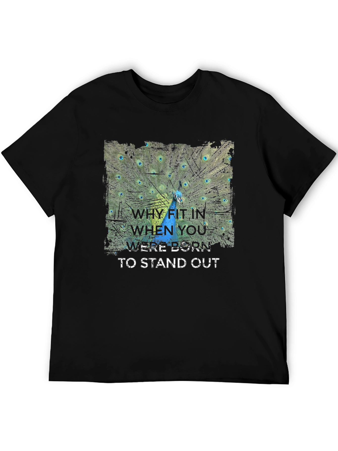 Stand Out Peacock Graphic Tee - Black Cotton T-Shirt