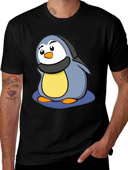 Cute Penguin Cartoon T-Shirt - Black Cotton Tee