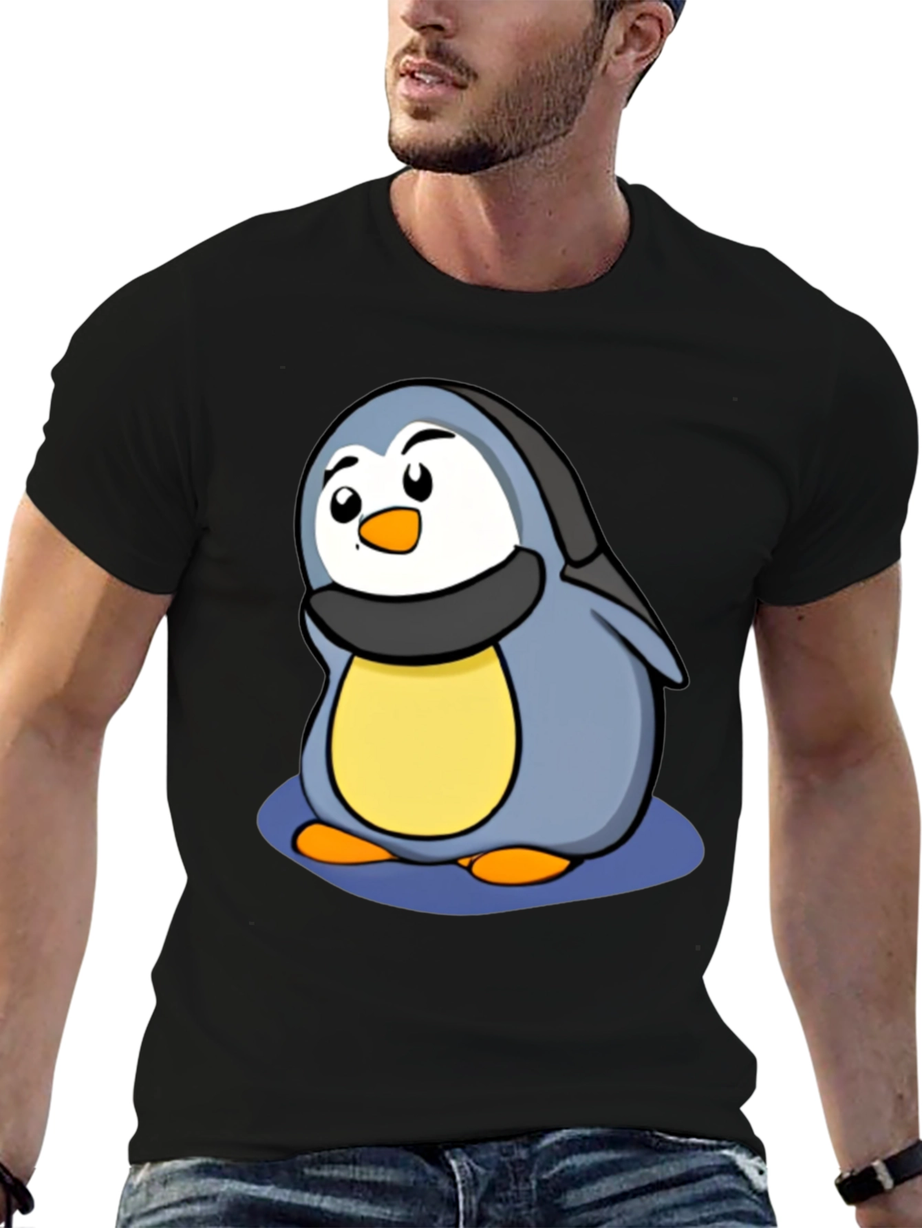Cute Penguin Cartoon T-Shirt - Black Cotton Tee