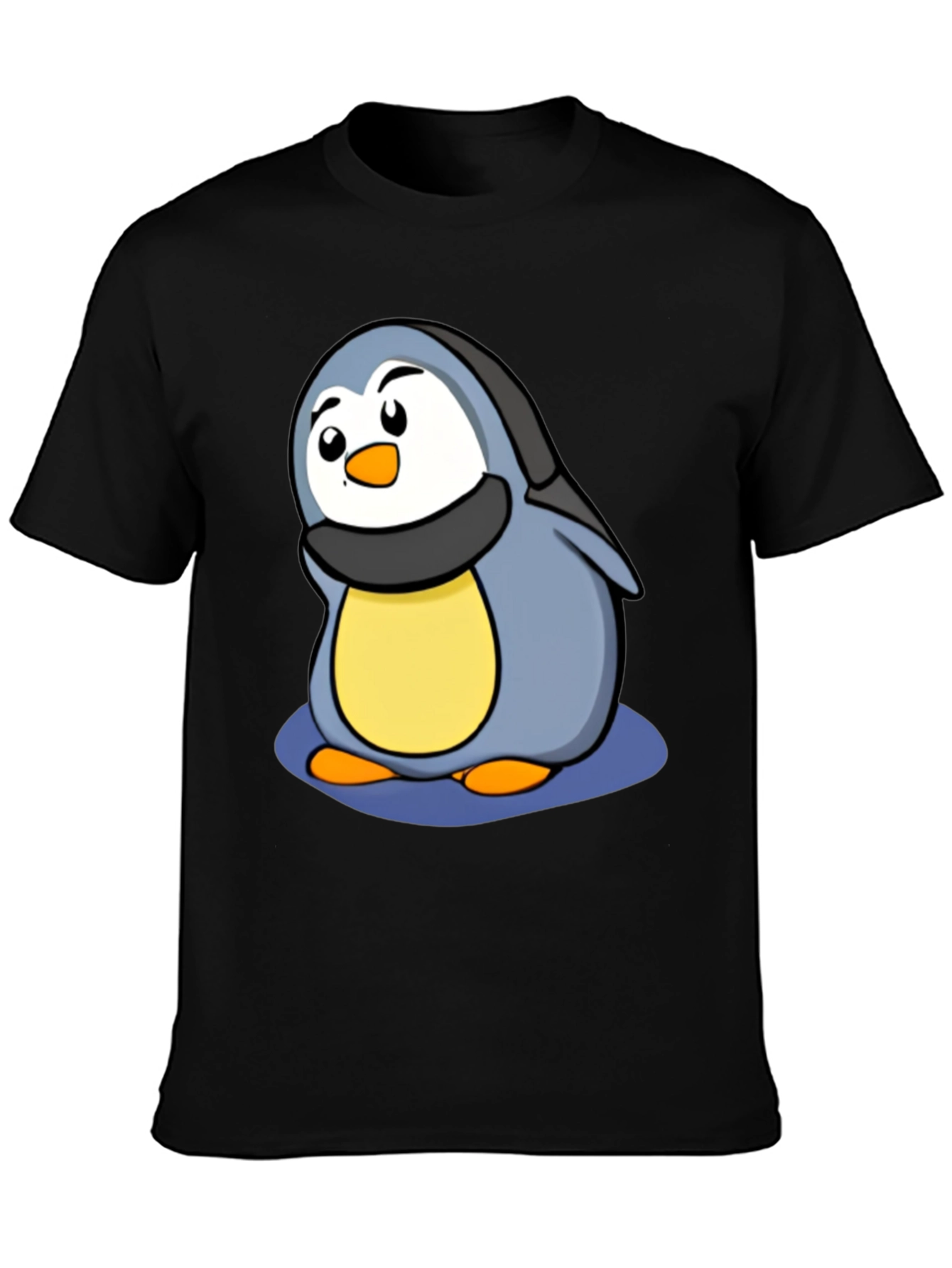 Cute Penguin Cartoon T-Shirt - Black Cotton Tee