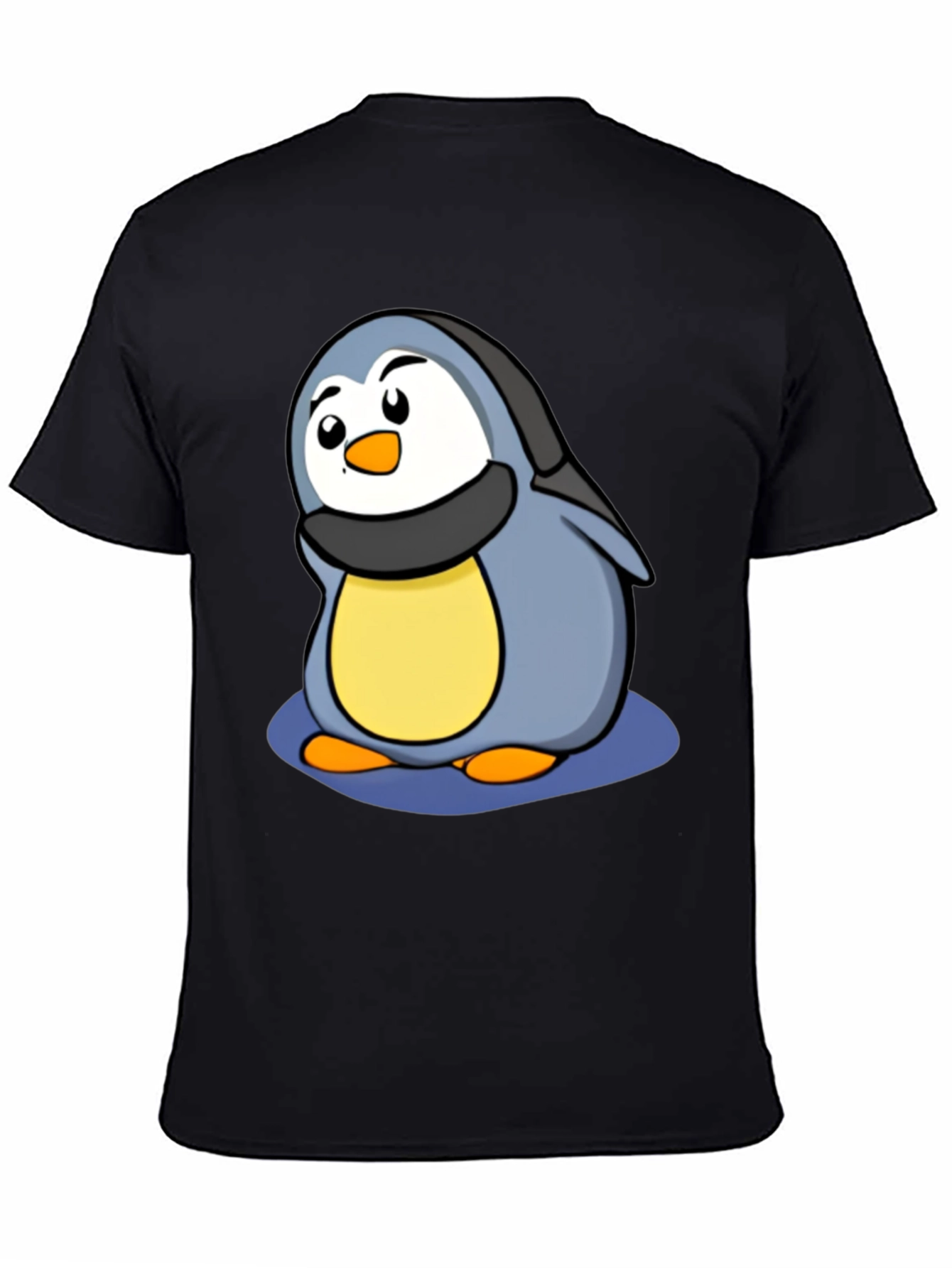 Cute Penguin Cartoon T-Shirt - Black Cotton Tee