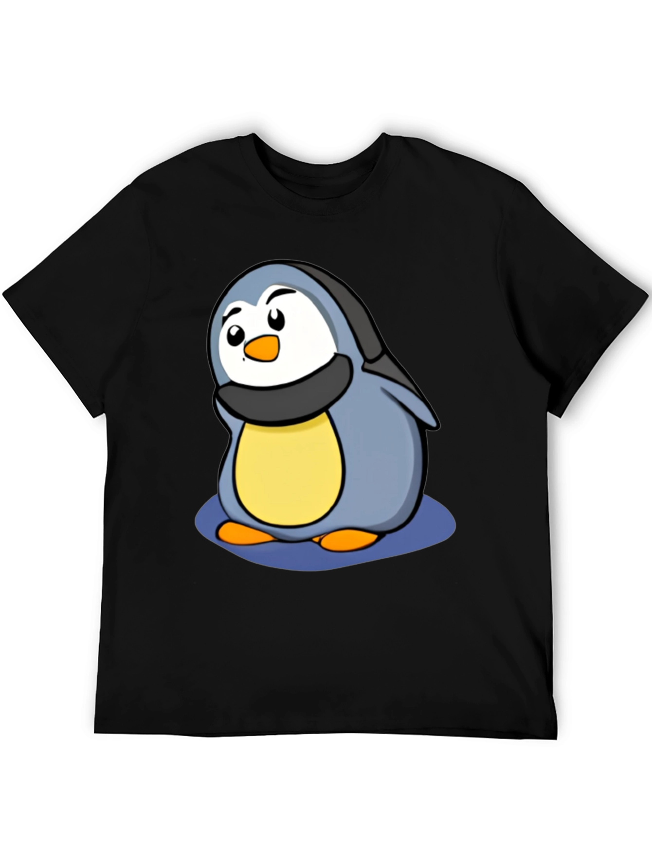 Cute Penguin Cartoon T-Shirt - Black Cotton Tee