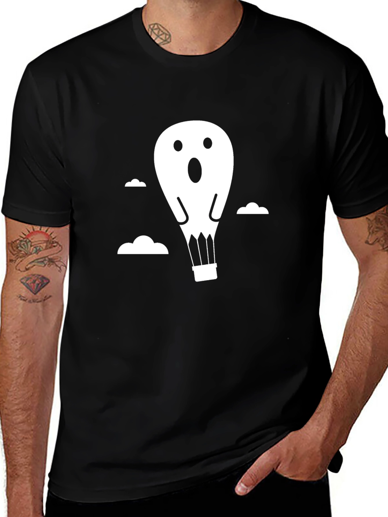 Ghost Balloon Graphic Tee - Black Cotton T-Shirt