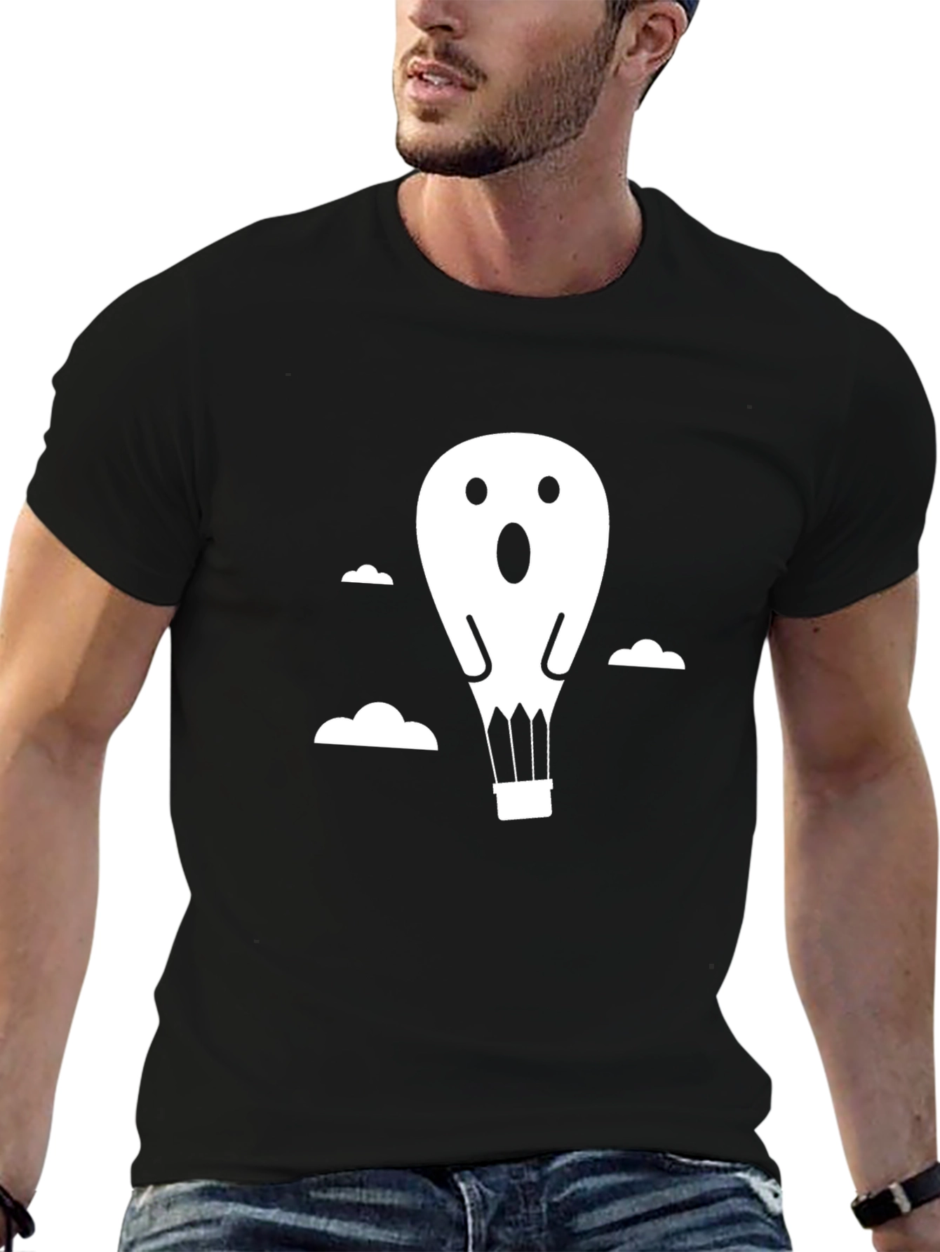 Ghost Balloon Graphic Tee - Black Cotton T-Shirt