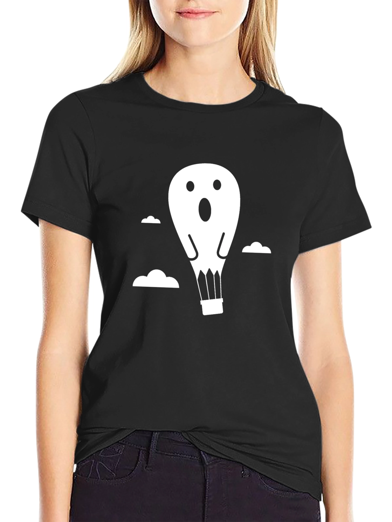 Ghost Balloon Graphic Tee - Black Cotton T-Shirt