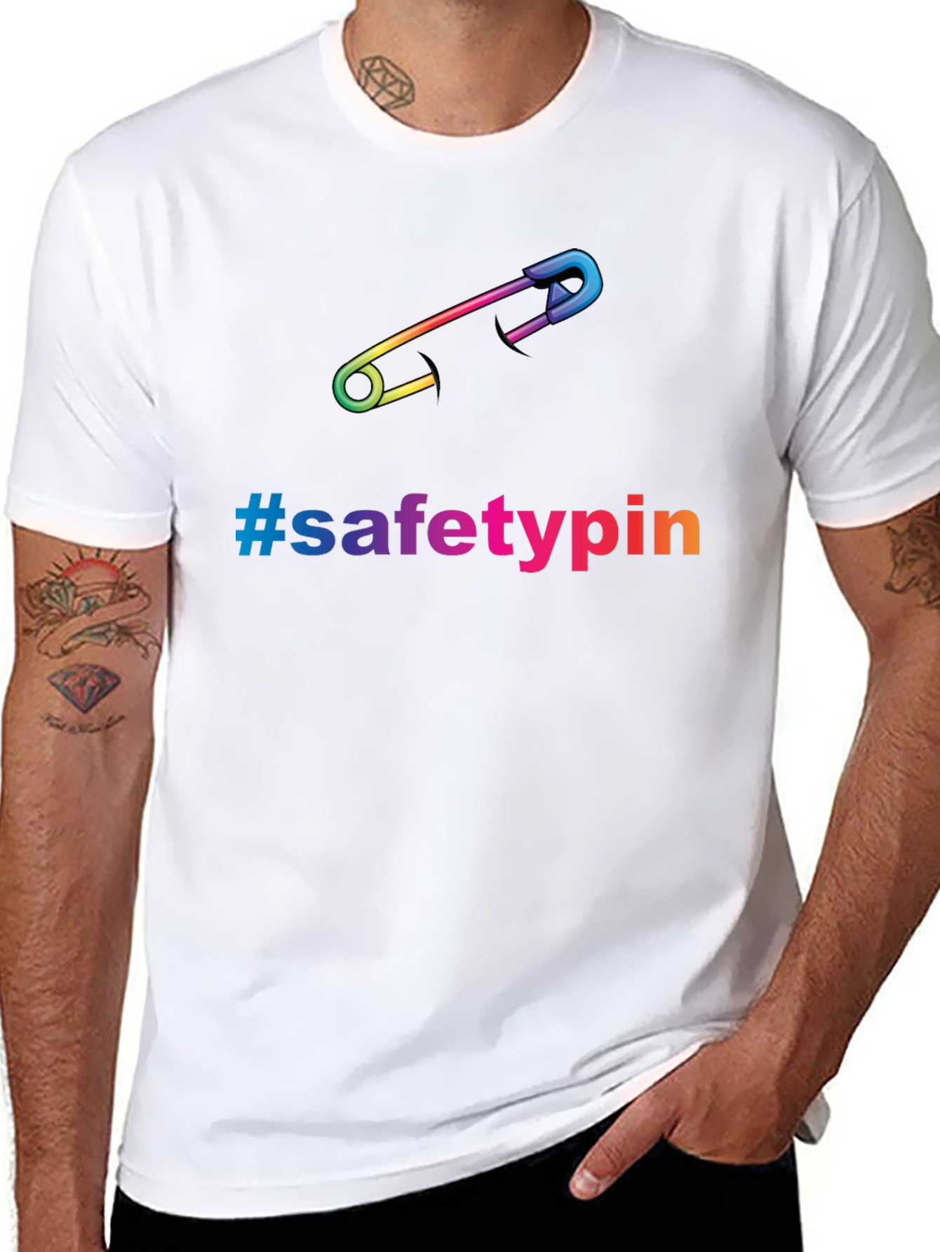 Safety Pin Pride T-Shirt - Rainbow Graphic Tee
