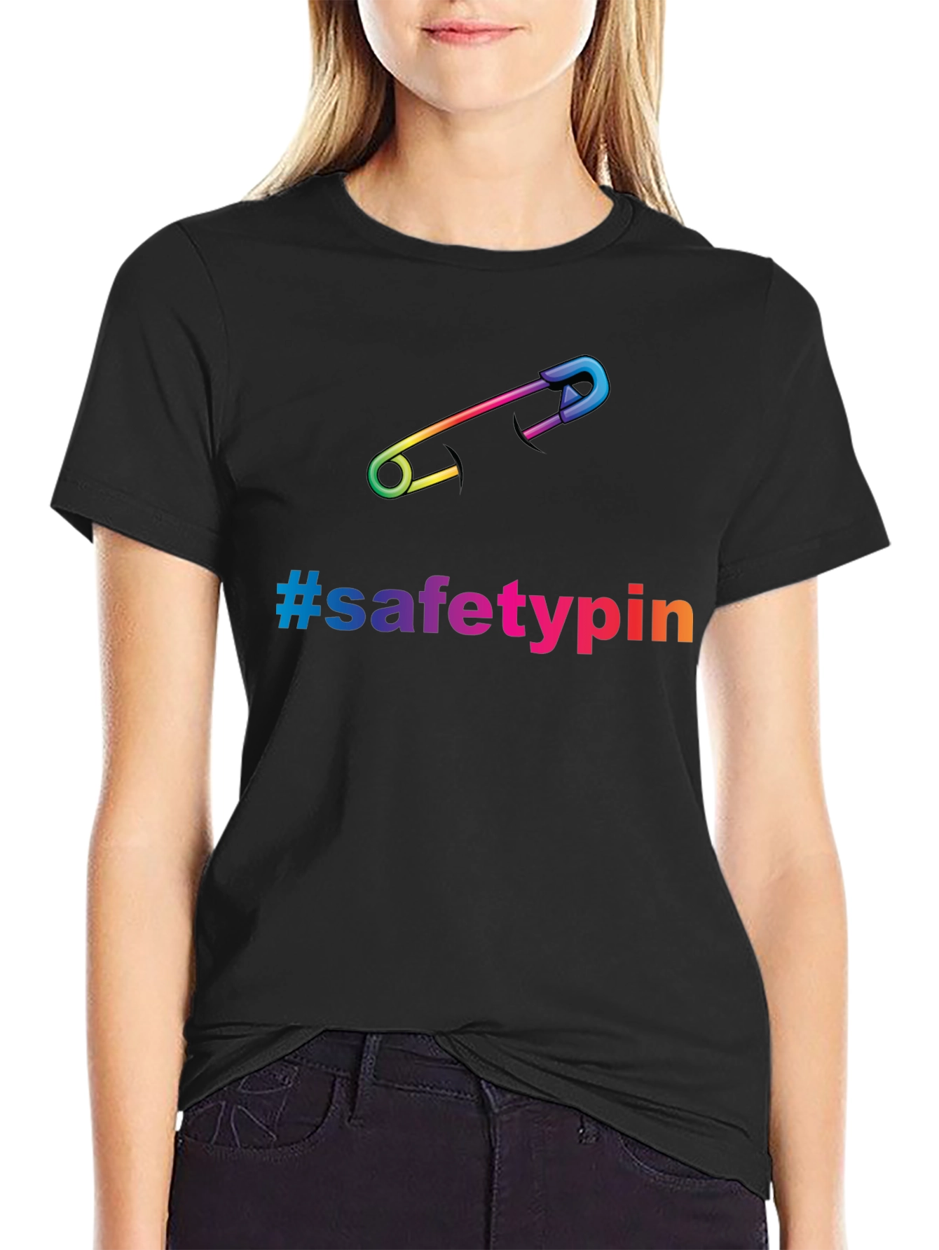 Safety Pin Pride T-Shirt - Rainbow Graphic Tee