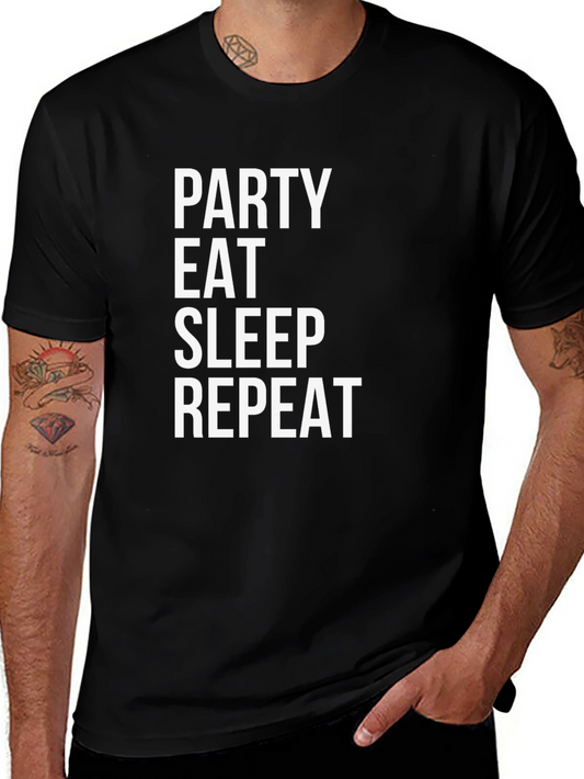 Party Eat Sleep Repeat Graphic Tee - Black Cotton T-Shirt
