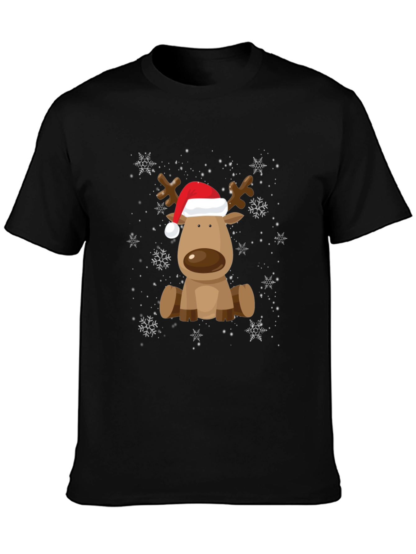Cute Reindeer with Santa Hat Graphic Tee
