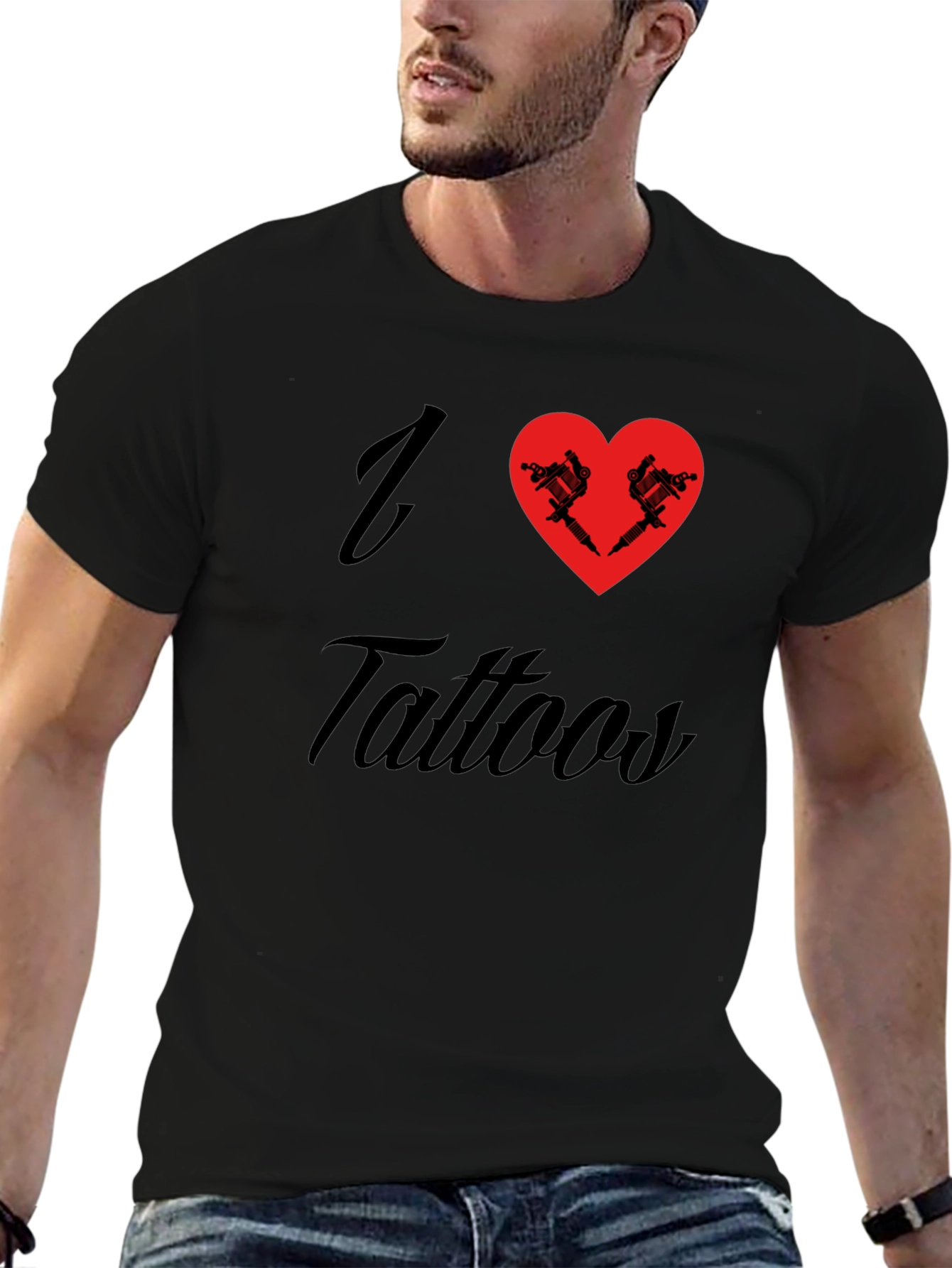 I Heart Tattoos Graphic Tee - Black Cotton T-Shirt