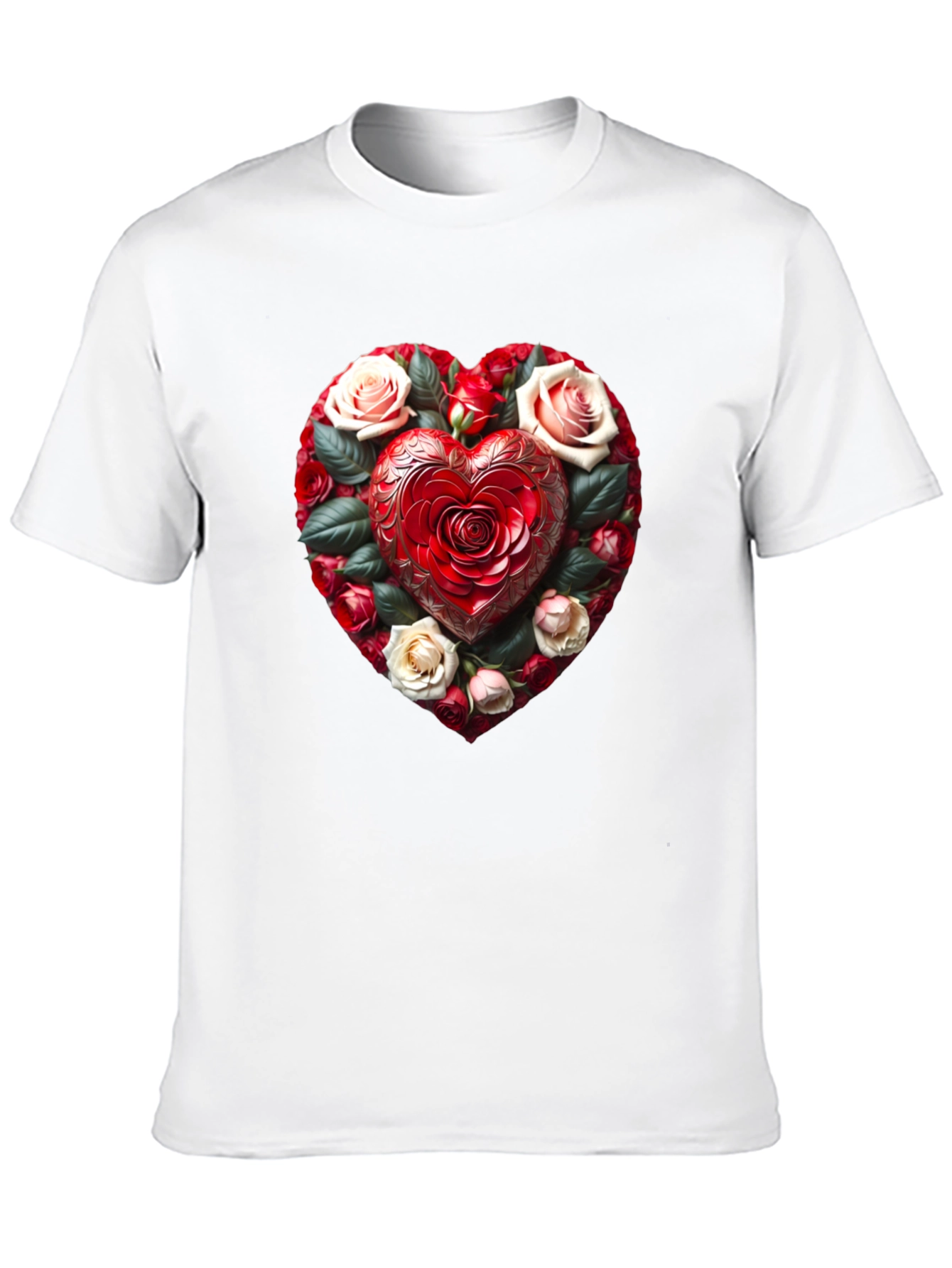 Romantic Rose Heart Graphic Black T-Shirt