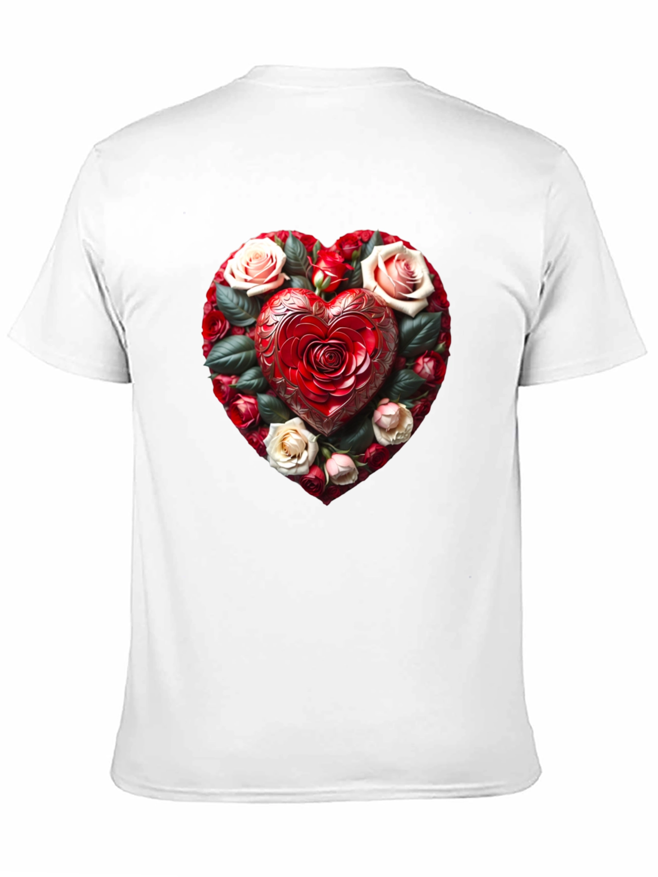 Romantic Rose Heart Graphic Black T-Shirt