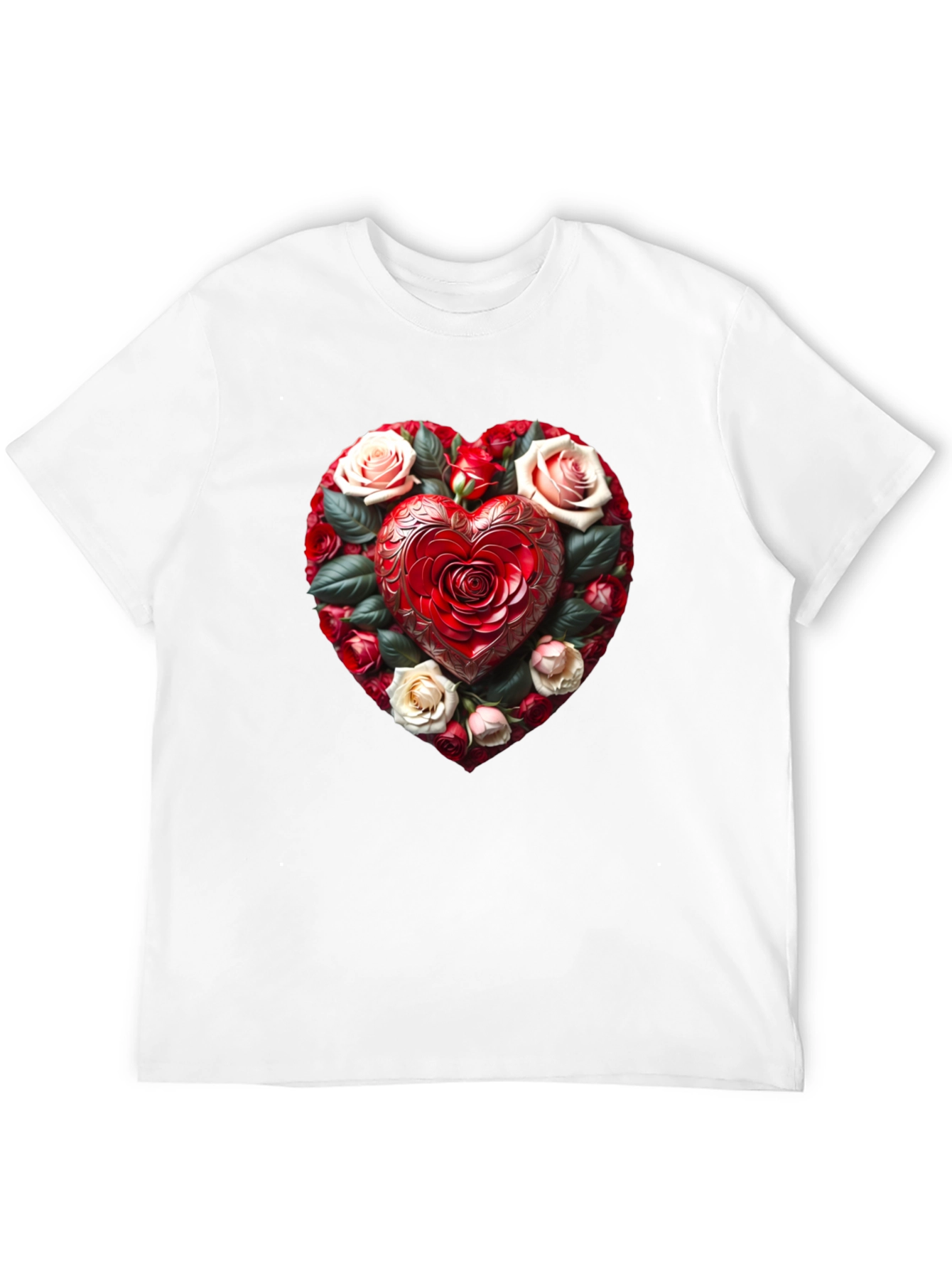 Romantic Rose Heart Graphic Black T-Shirt
