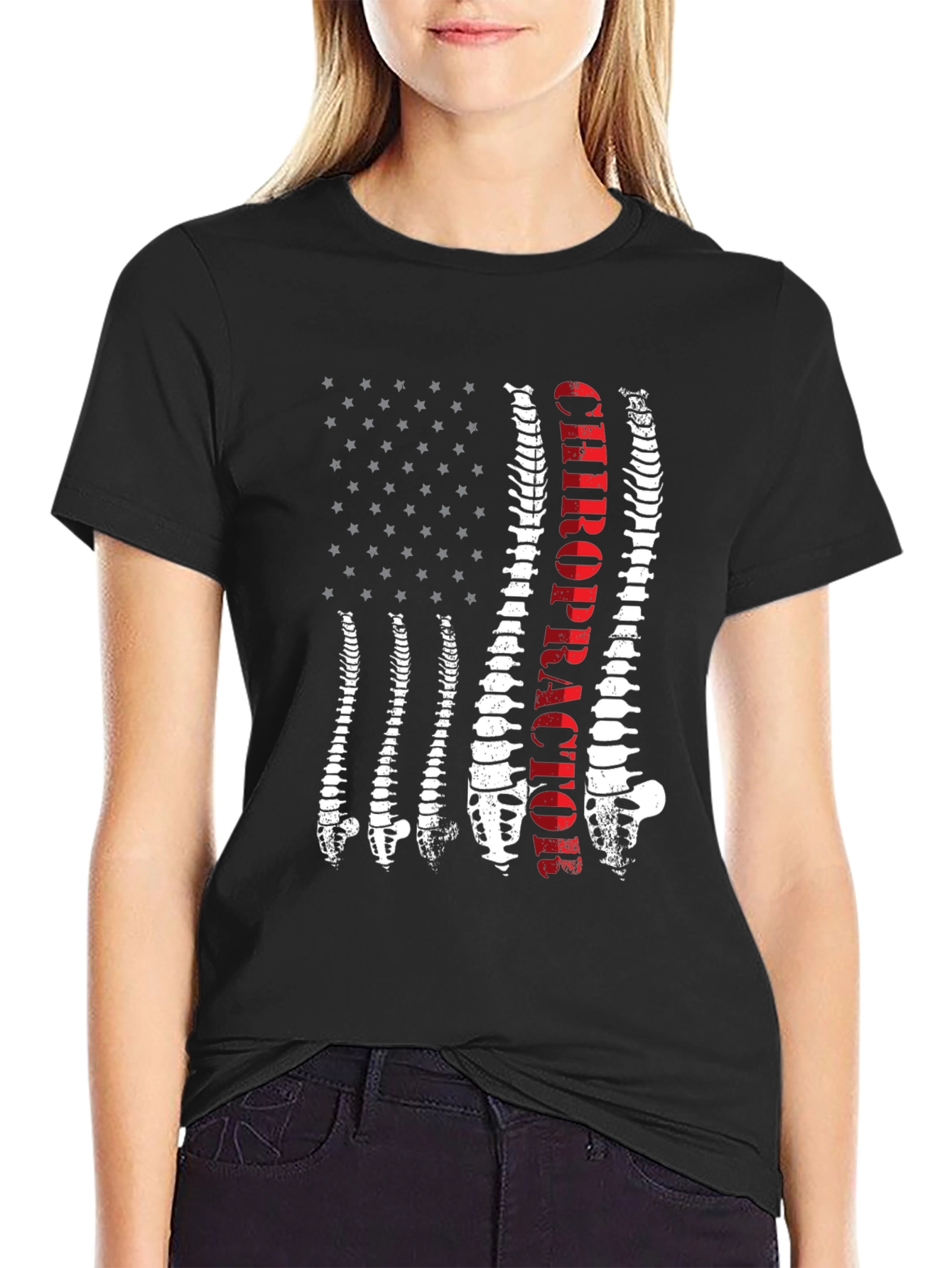 Chiropractor Spine American Flag Graphic Tee