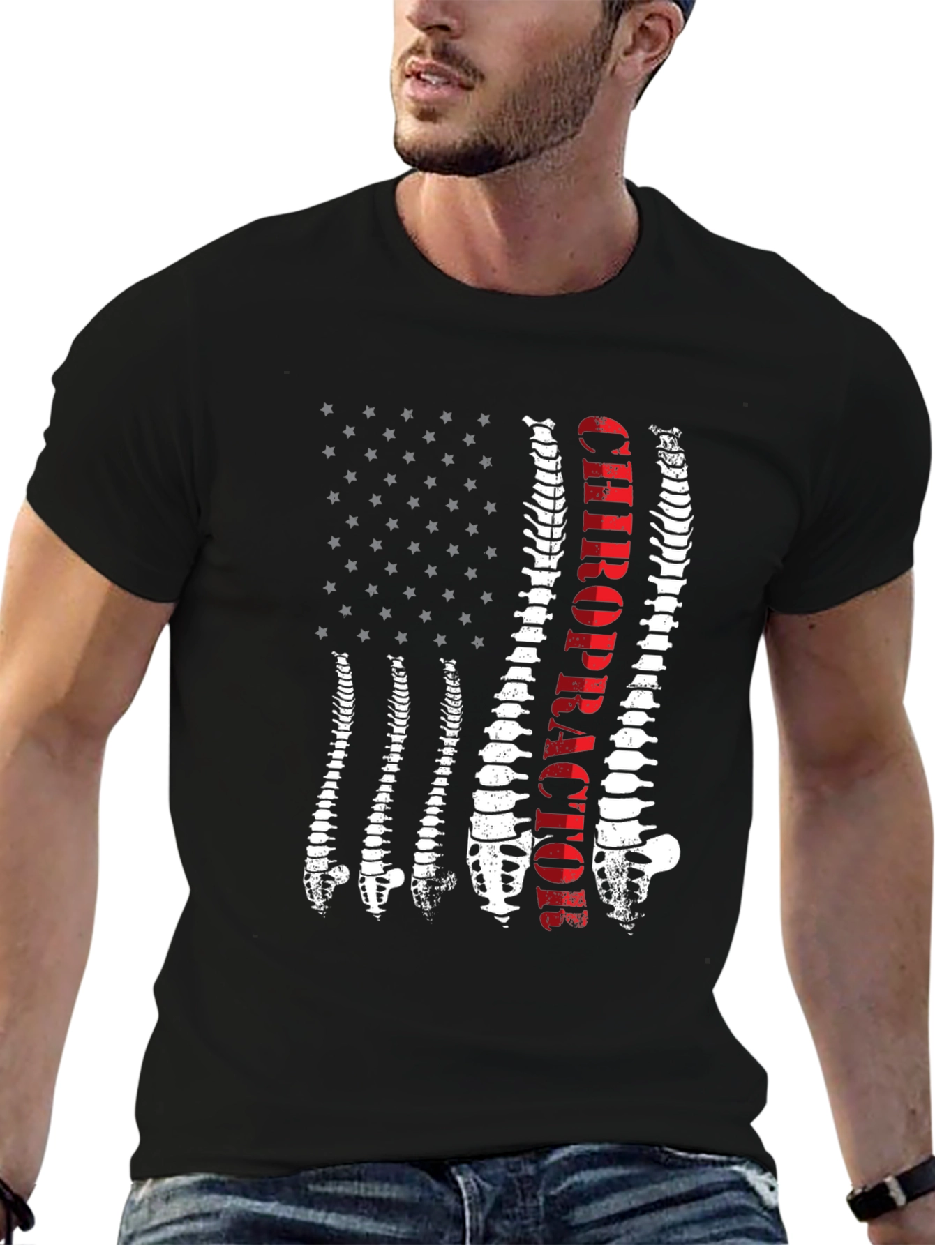 Chiropractor Spine American Flag Graphic Tee