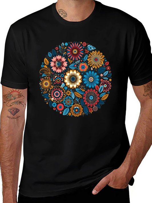 Floral Mandala Graphic Tee - Black Cotton Comfort