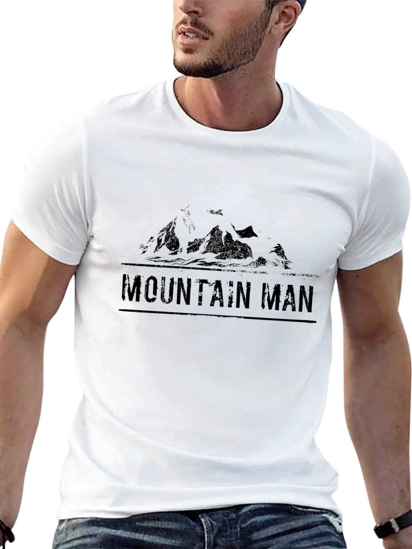 Mountain Man Graphic Tee - Black Crew Neck T-Shirt