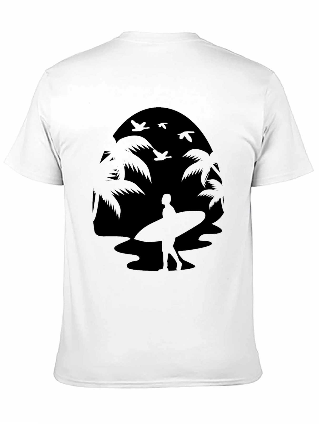 Silhouette Surfer Tee - Palm Tree Beach Design