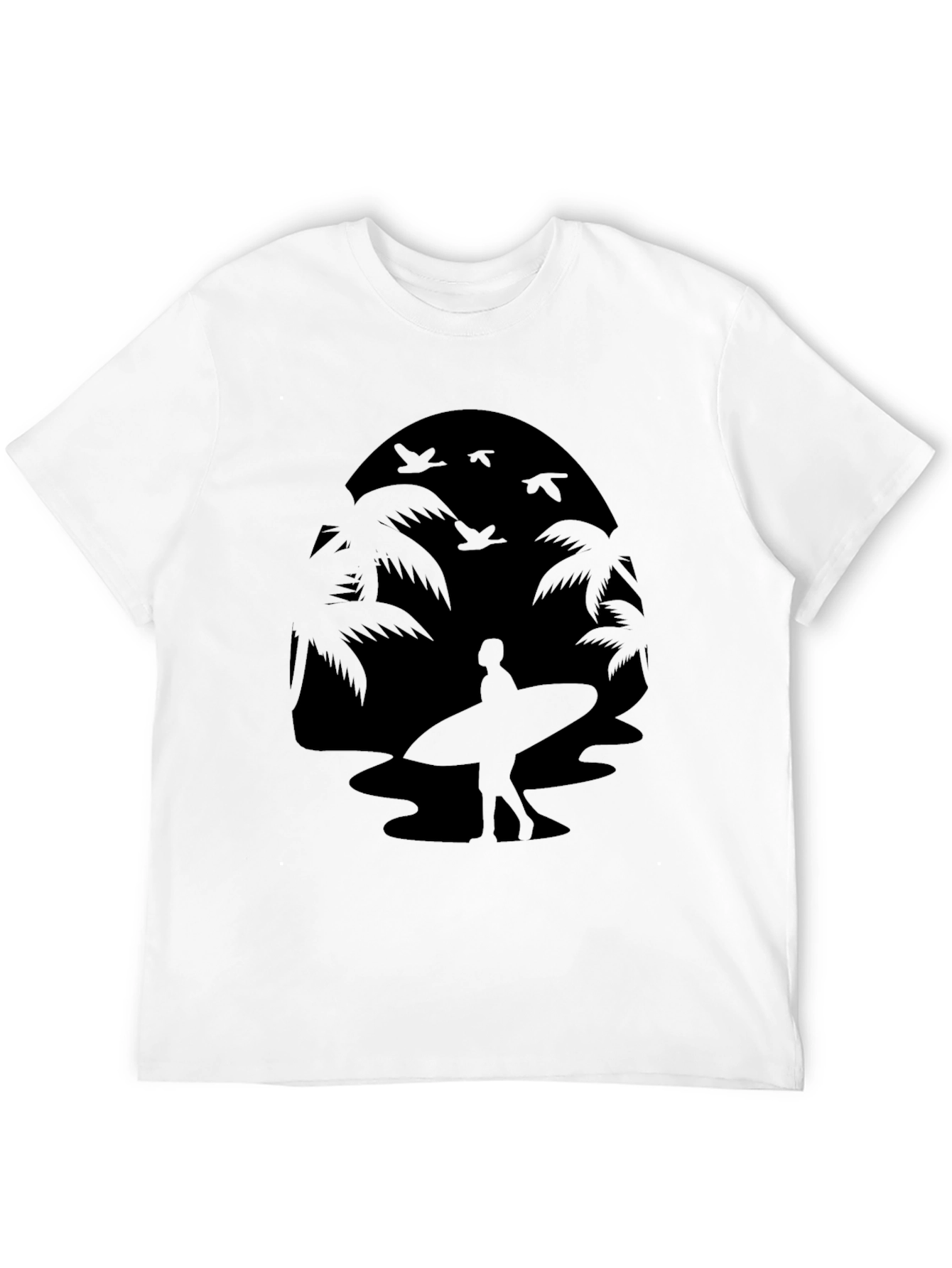 Silhouette Surfer Tee - Palm Tree Beach Design