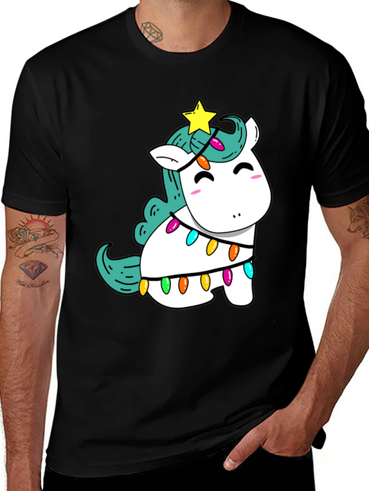 Unicorn Christmas Lights Black T-Shirt