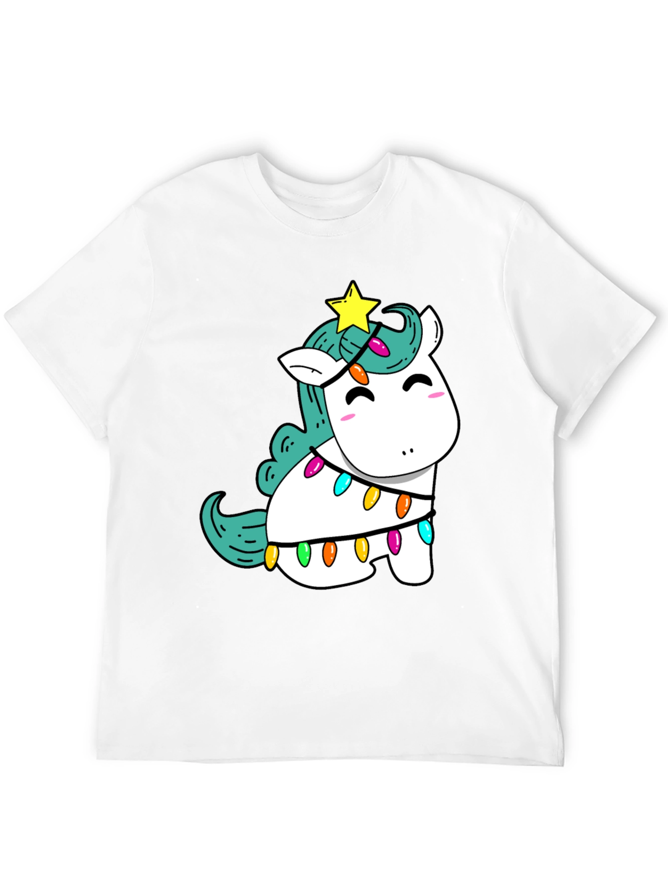 Unicorn Christmas Lights Black T-Shirt