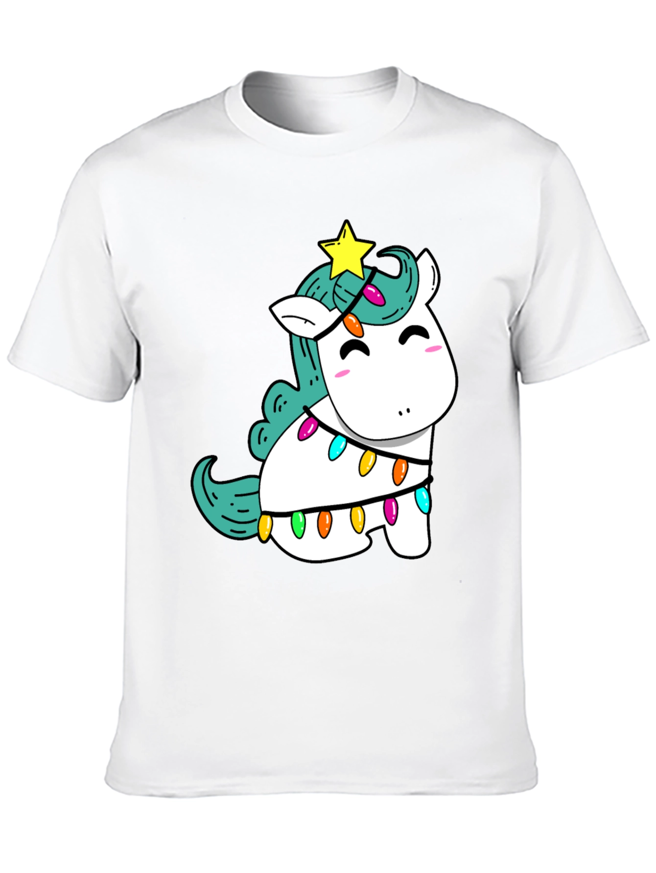 Unicorn Christmas Lights Black T-Shirt