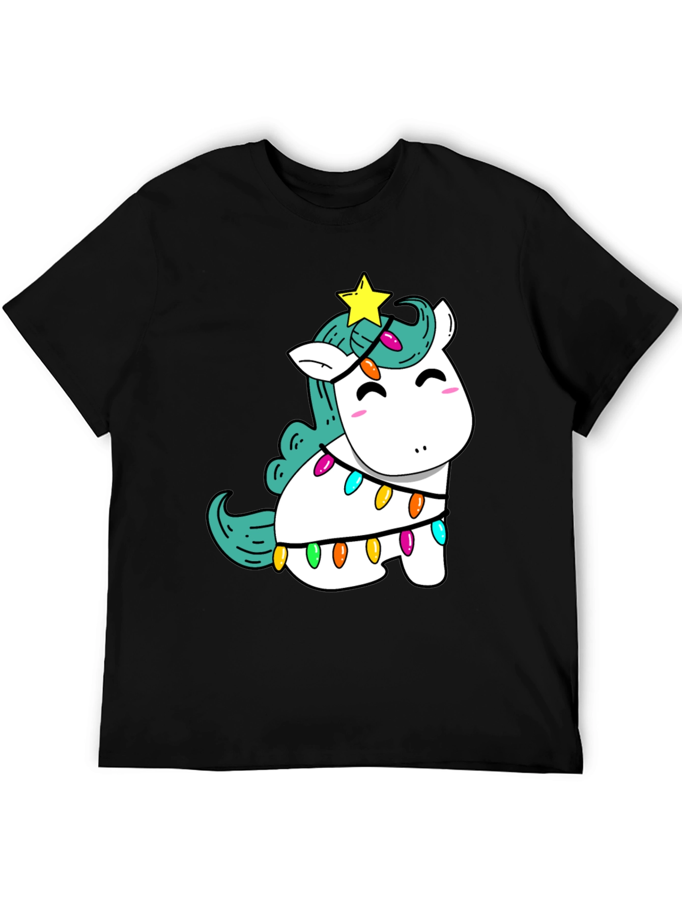 Unicorn Christmas Lights Black T-Shirt