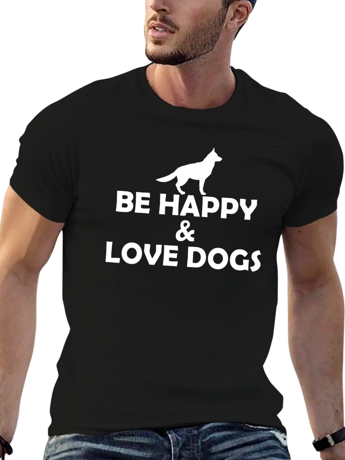 Be Happy & Love Dogs Black T-Shirt
