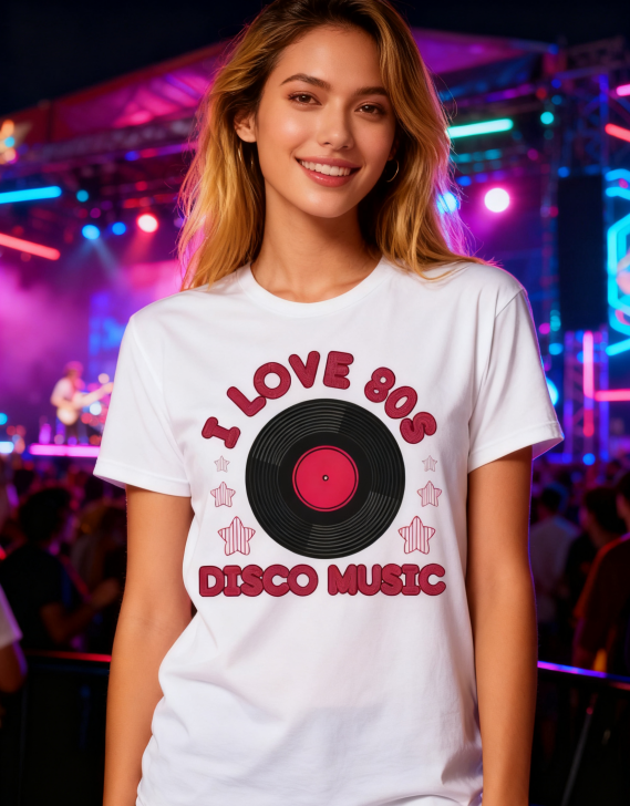 "I Love 80s Disco Music" Retro Graphic Tee