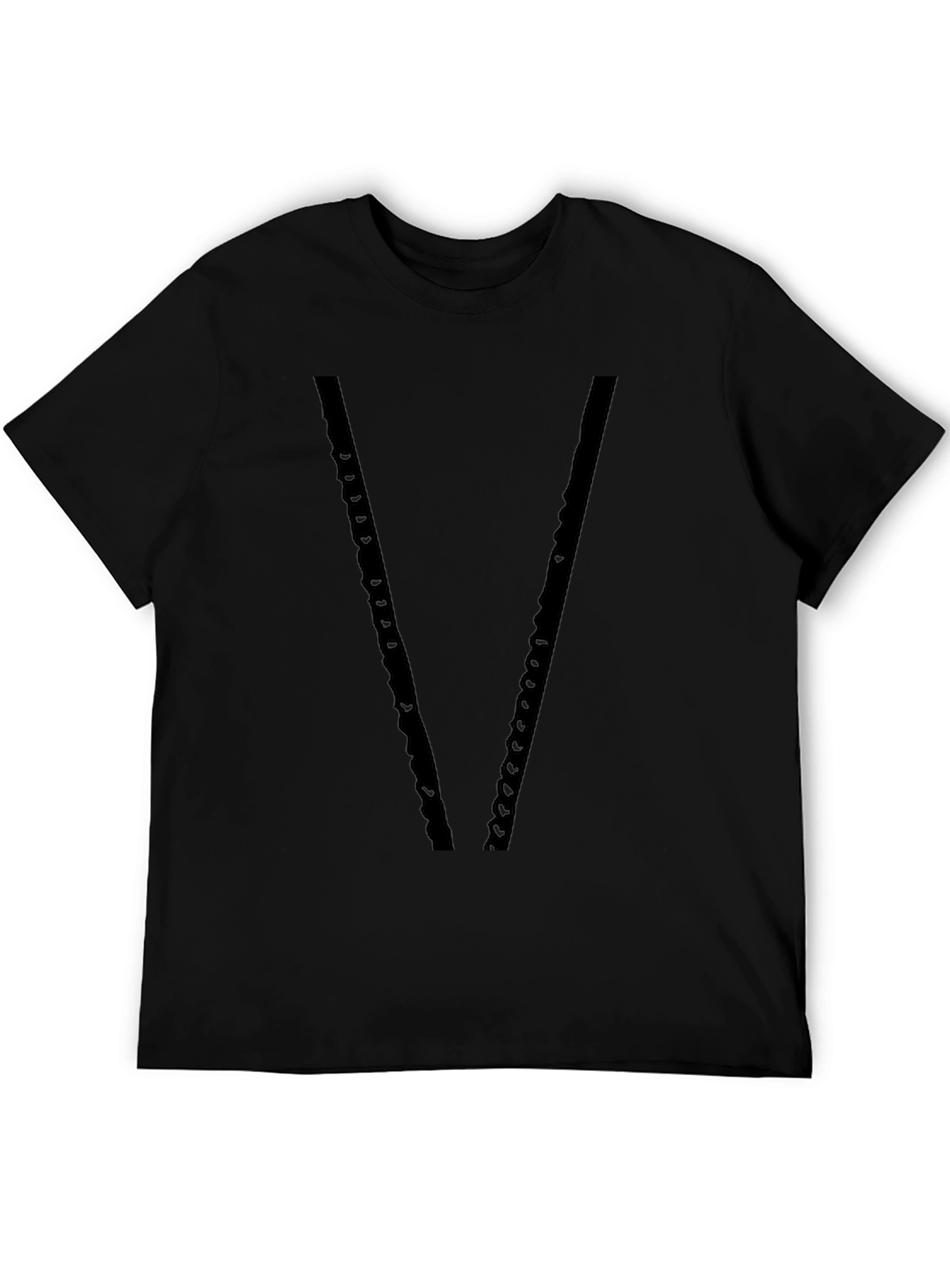 Mens Black V-Neck Chain Design T-Shirt