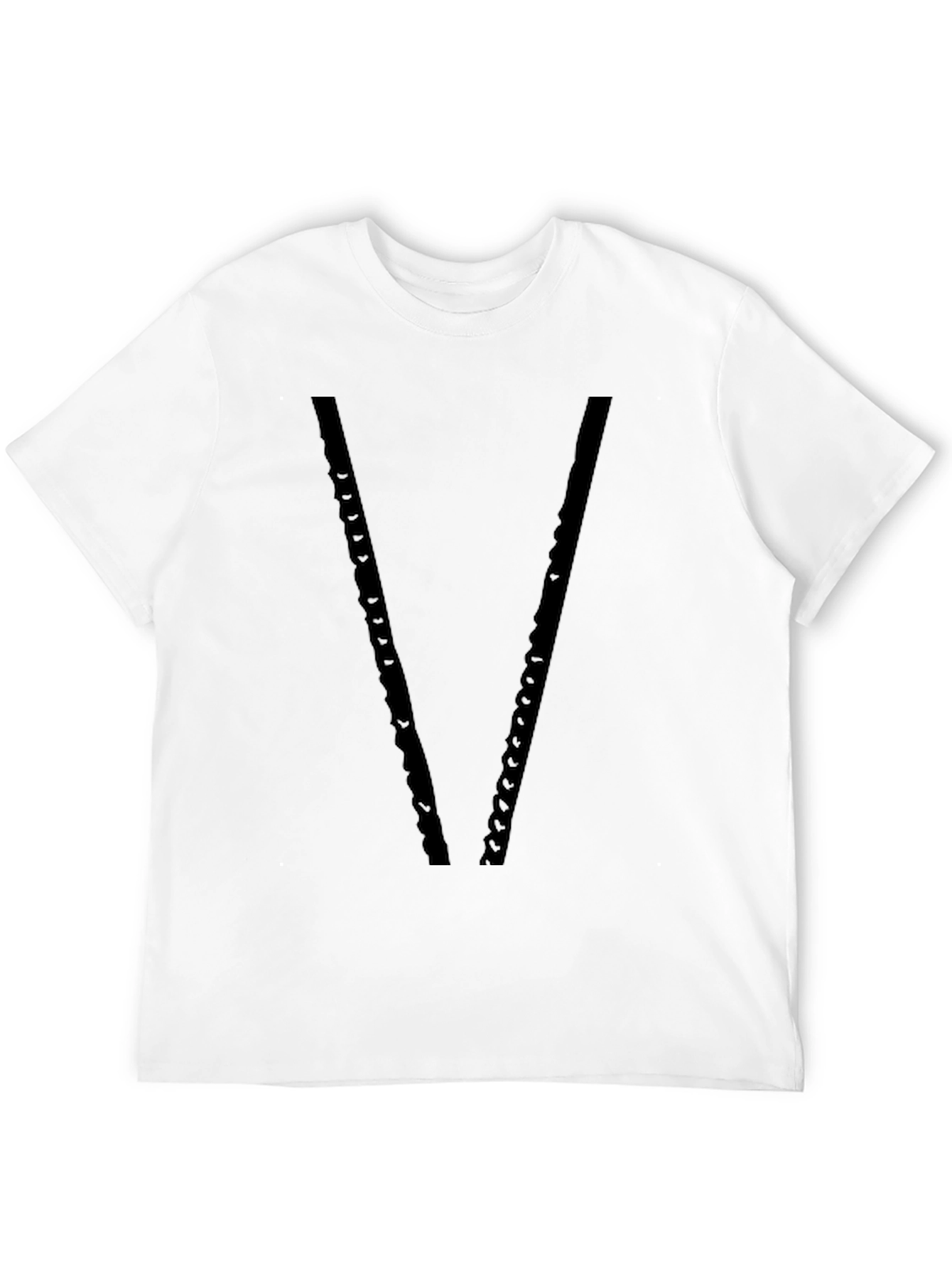 Mens Black V-Neck Chain Design T-Shirt